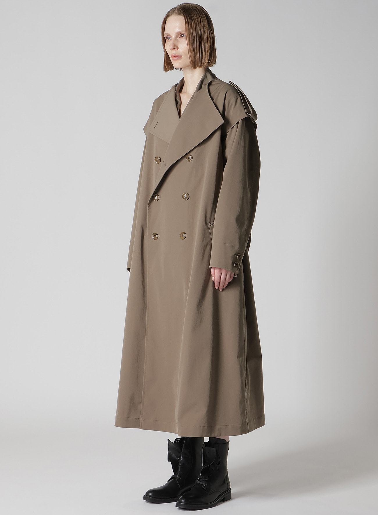 PE TWILL WATER REPELLENT COLLARLESS TRENCH COAT