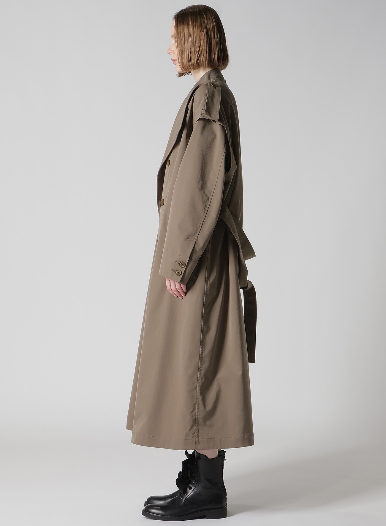 PE TWILL WATER REPELLENT COLLARLESS TRENCH COAT