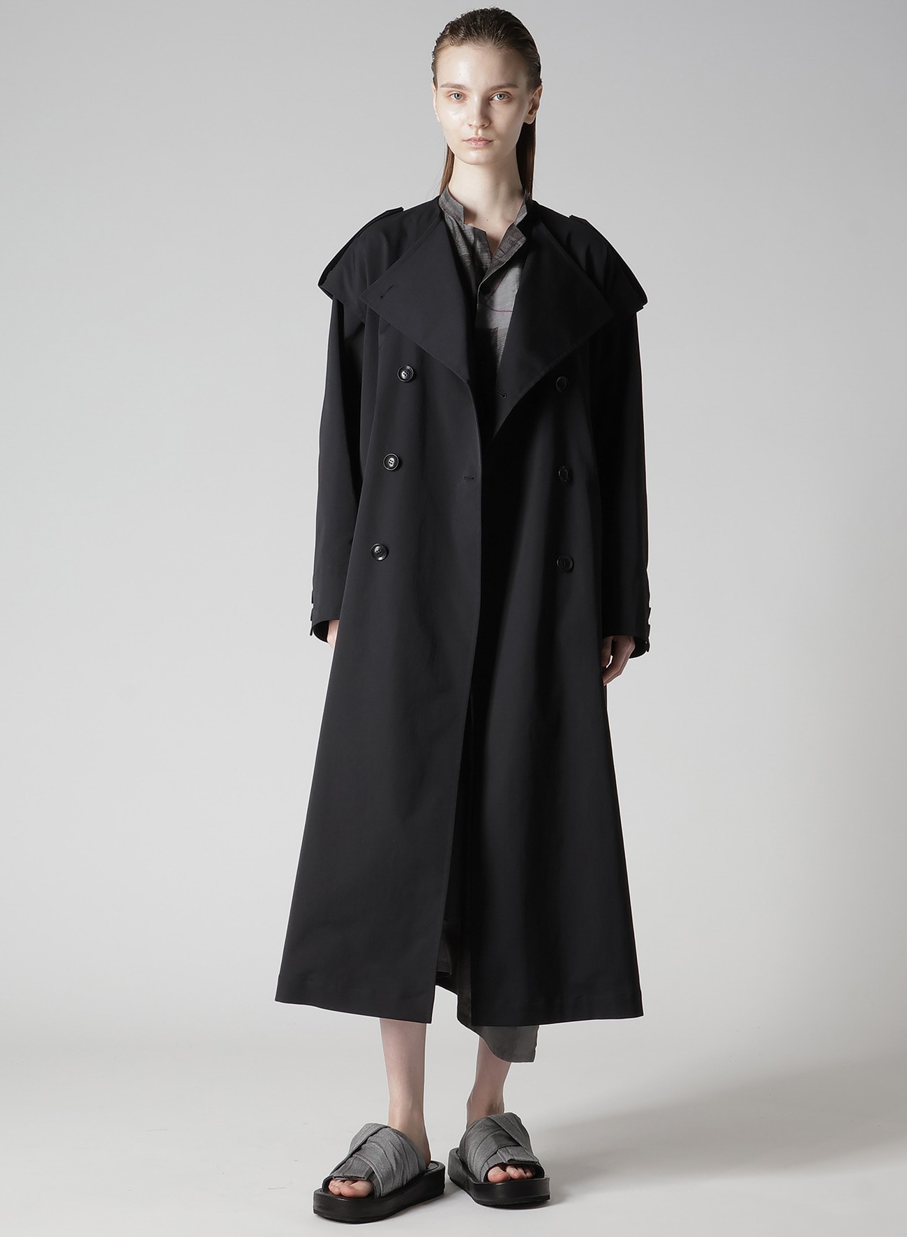 PE TWILL WATER REPELLENT COLLARLESS TRENCH COAT