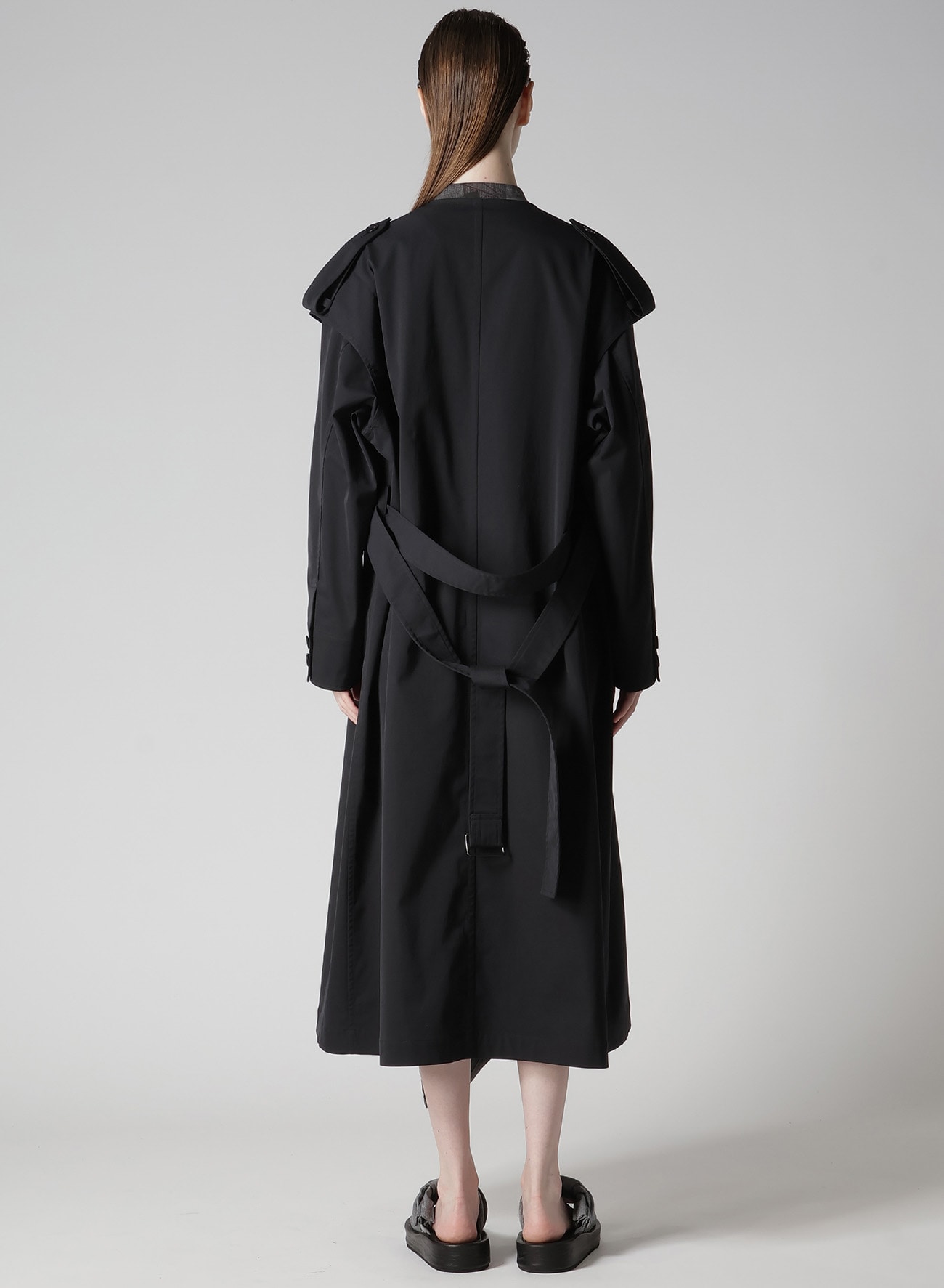 PE TWILL WATER REPELLENT COLLARLESS TRENCH COAT