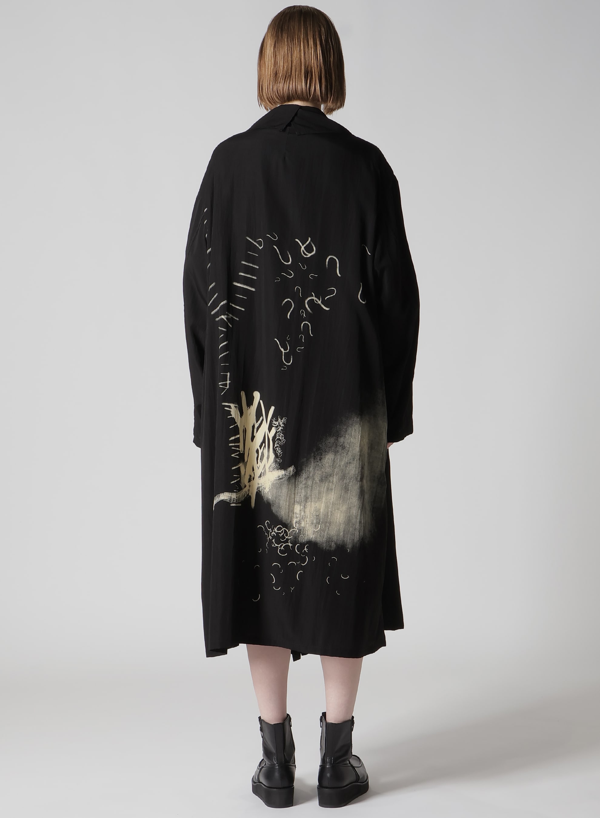 CUPRO DUNGAREE "Y" PRINT BIG-COLLAR COAT