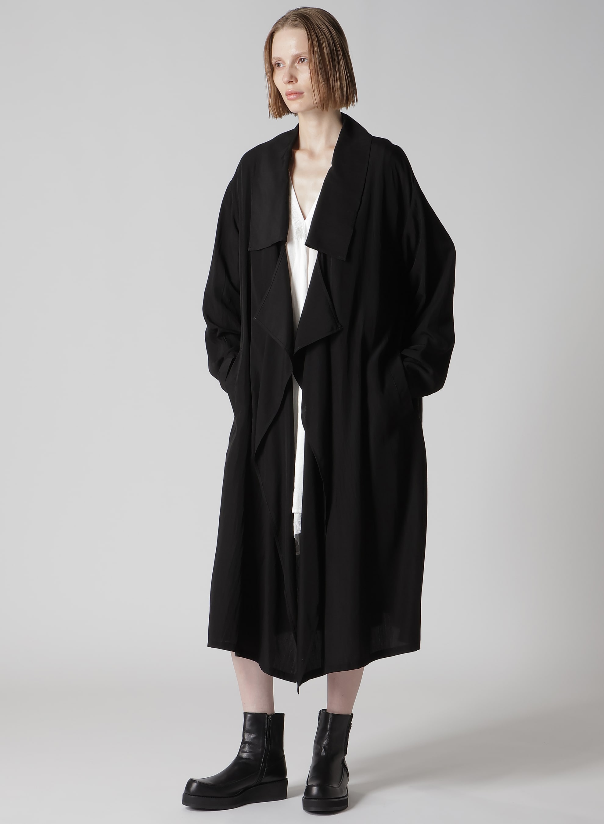 CUPRO DUNGAREE "Y" PRINT BIG-COLLAR COAT