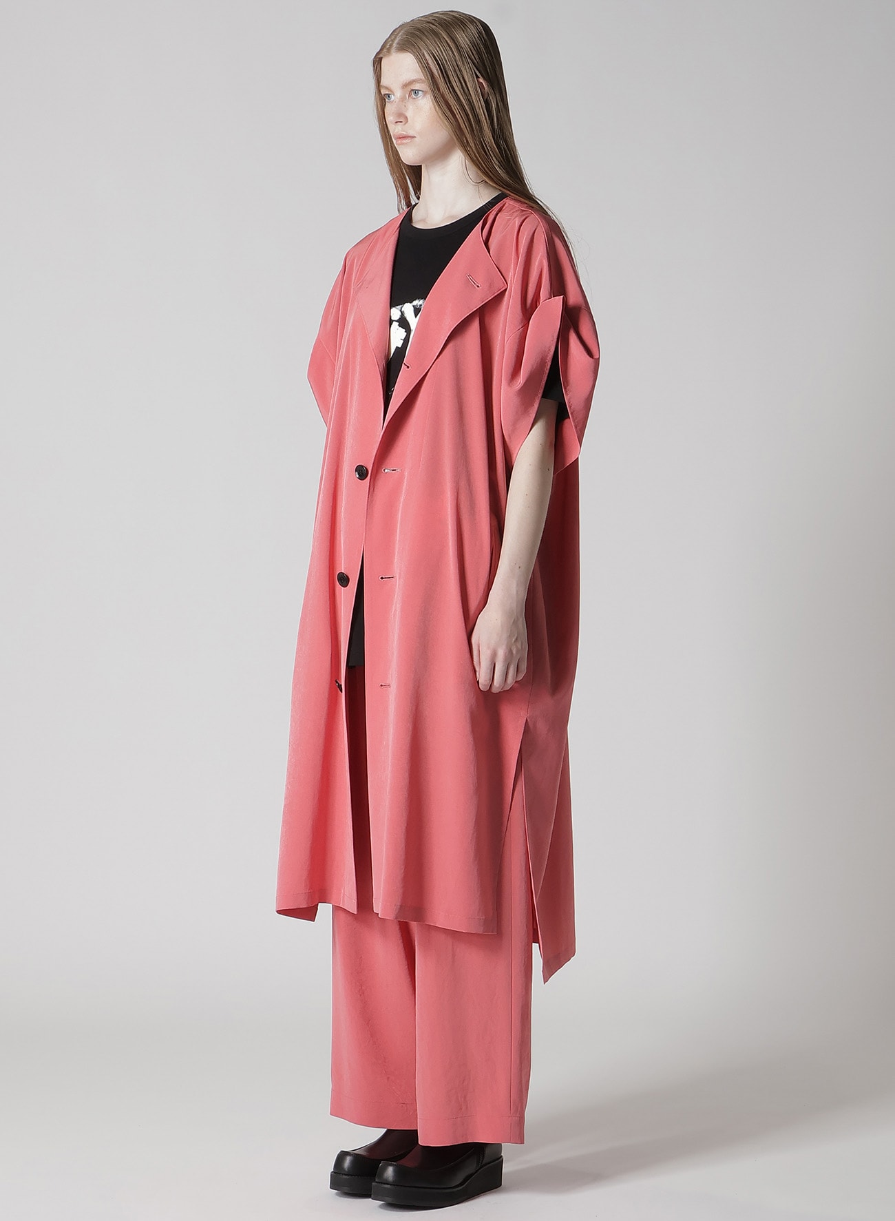 TA/PE CREPE DE CHINE ROLLED UP SLEEVE DRESS