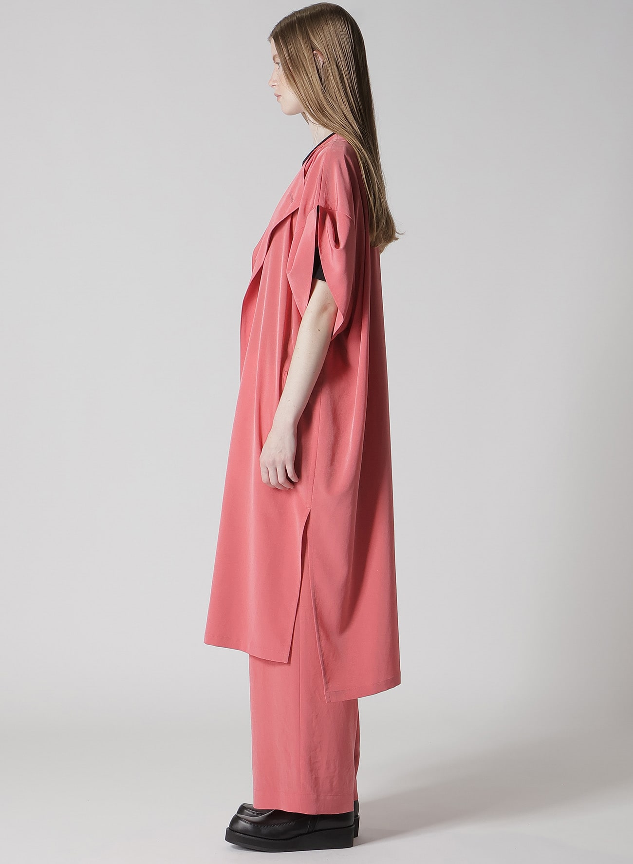 TA/PE CREPE DE CHINE ROLLED UP SLEEVE DRESS