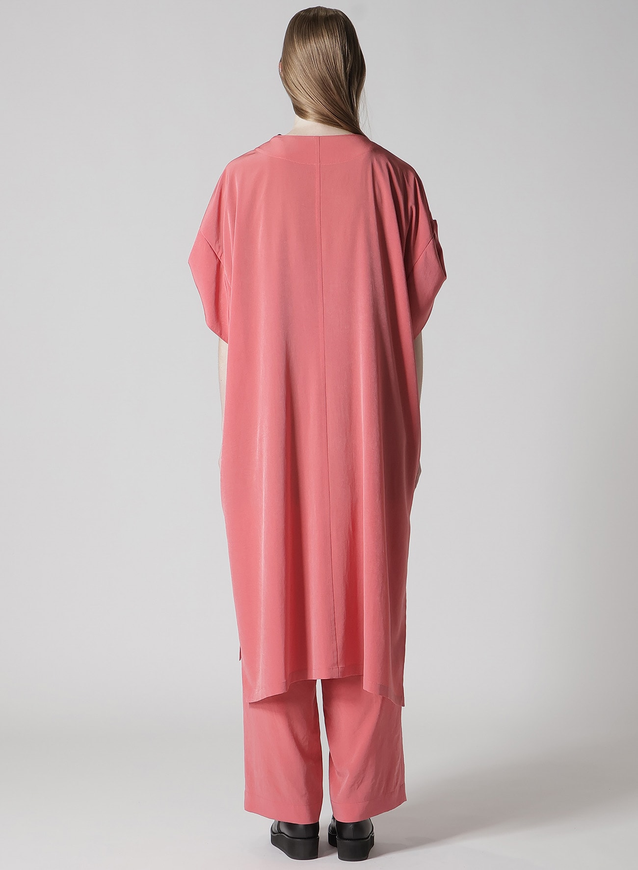 TA/PE CREPE DE CHINE ROLLED UP SLEEVE DRESS