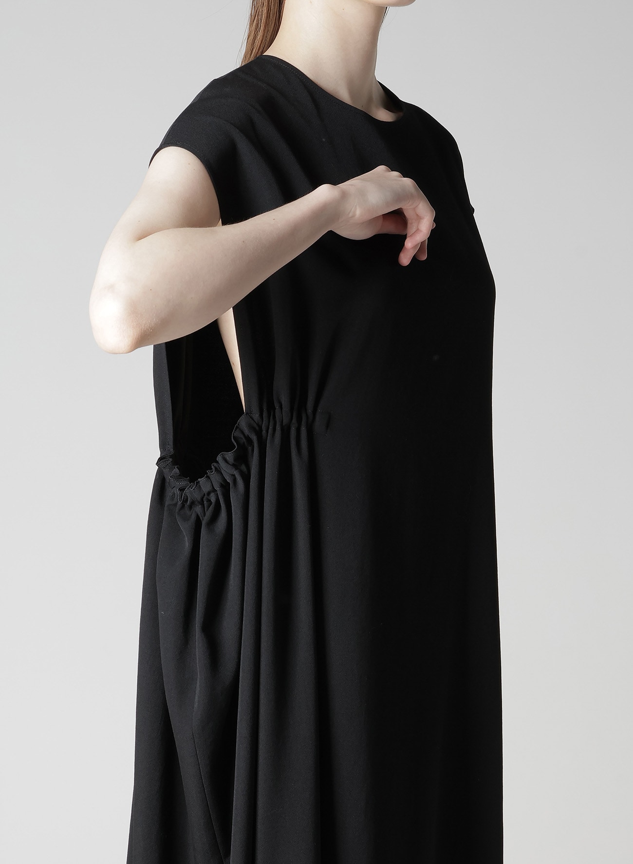 WOOL GABARDINE RIGHT SIDE GATHERED DRESS