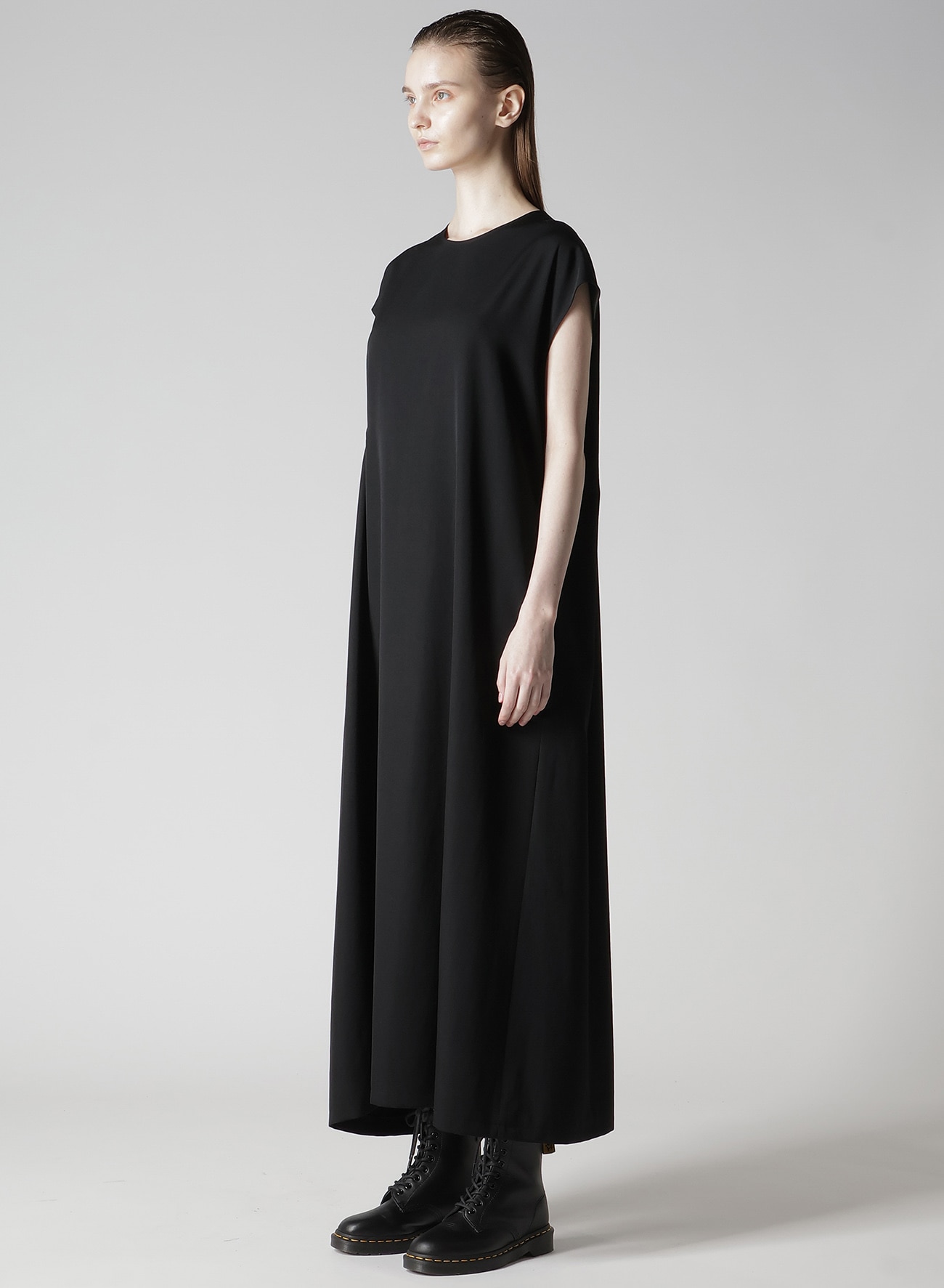WOOL GABARDINE RIGHT SIDE GATHERED DRESS