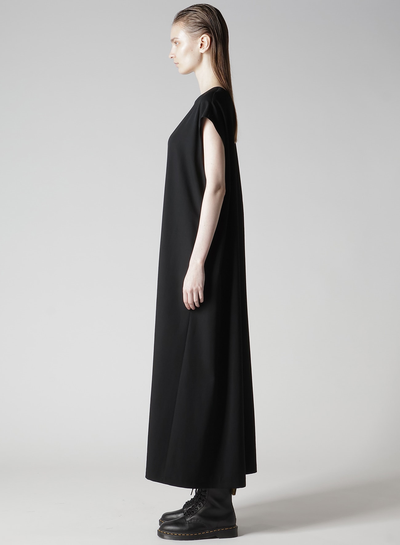 WOOL GABARDINE RIGHT SIDE GATHERED DRESS