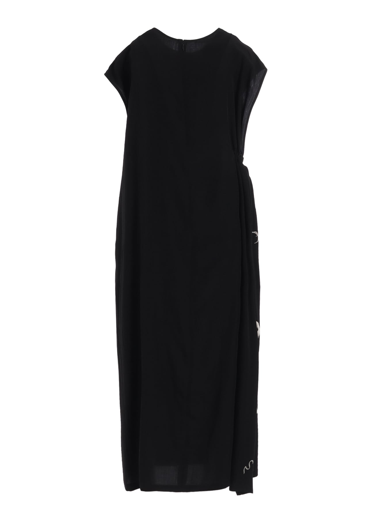 CUPRO DUNGAREE "Y" PRINT GATHERED DRESS