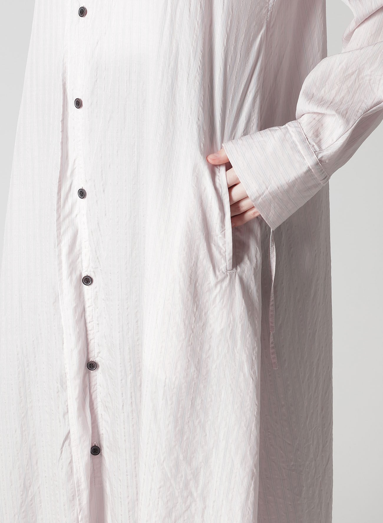 CELLULOSE STRIPE COLLARLESS A-LINE DRESS