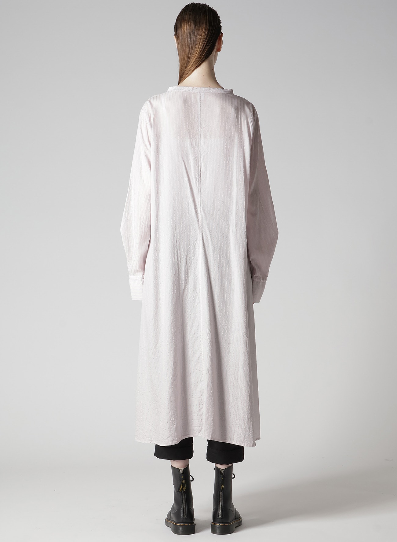 CELLULOSE STRIPE COLLARLESS A-LINE DRESS