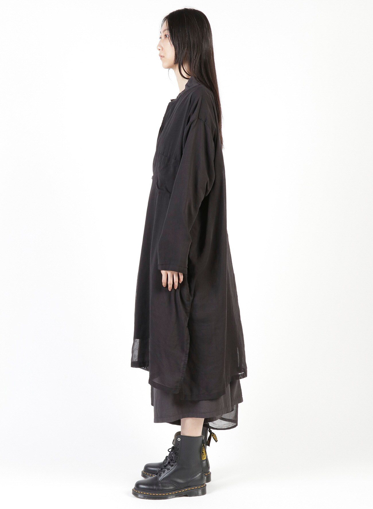 POLYESTER COTTON FRONT TUCK SHIRT DRESS