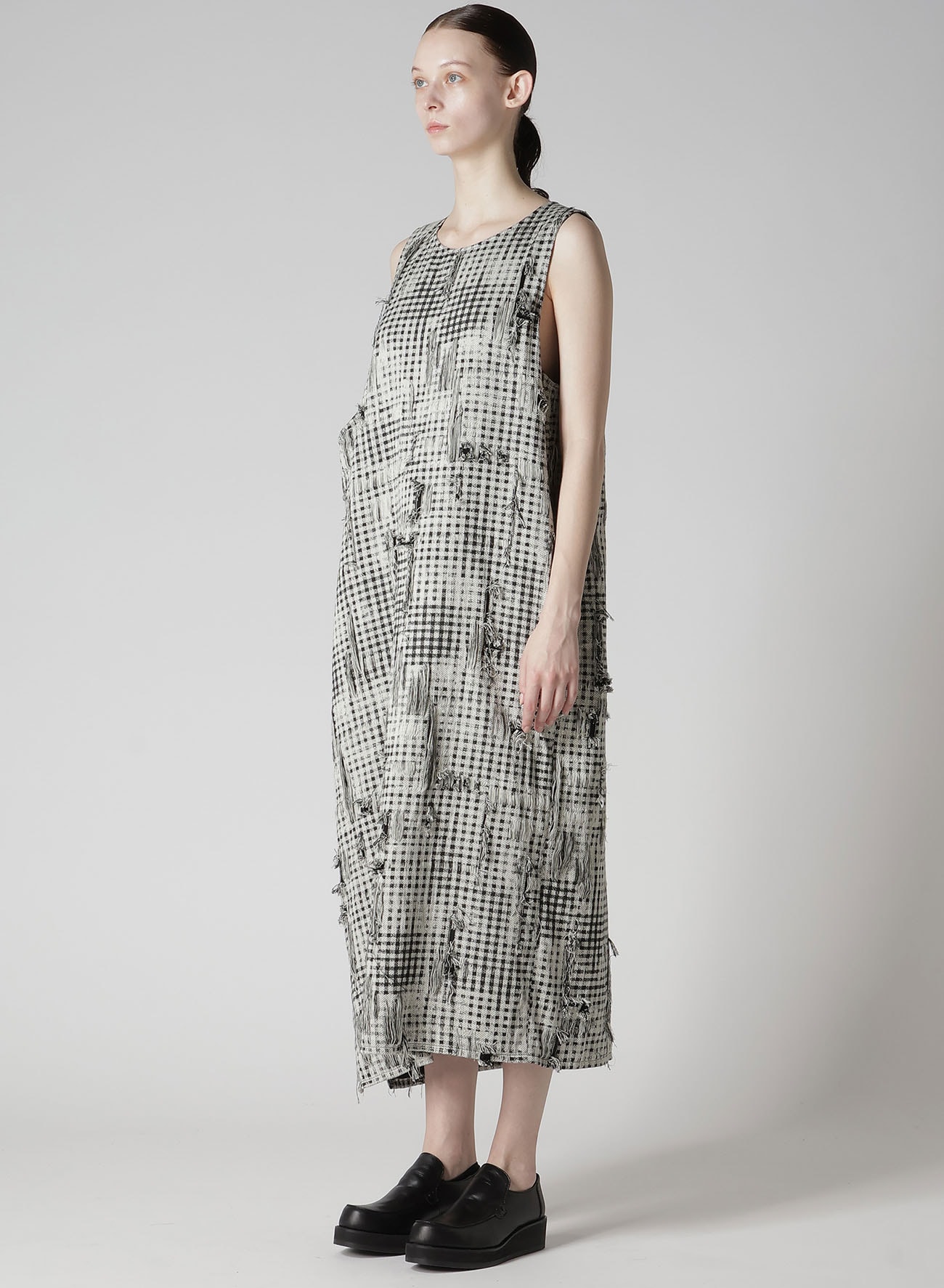 DAMAGED GINGHAM JACQUARD DRESS