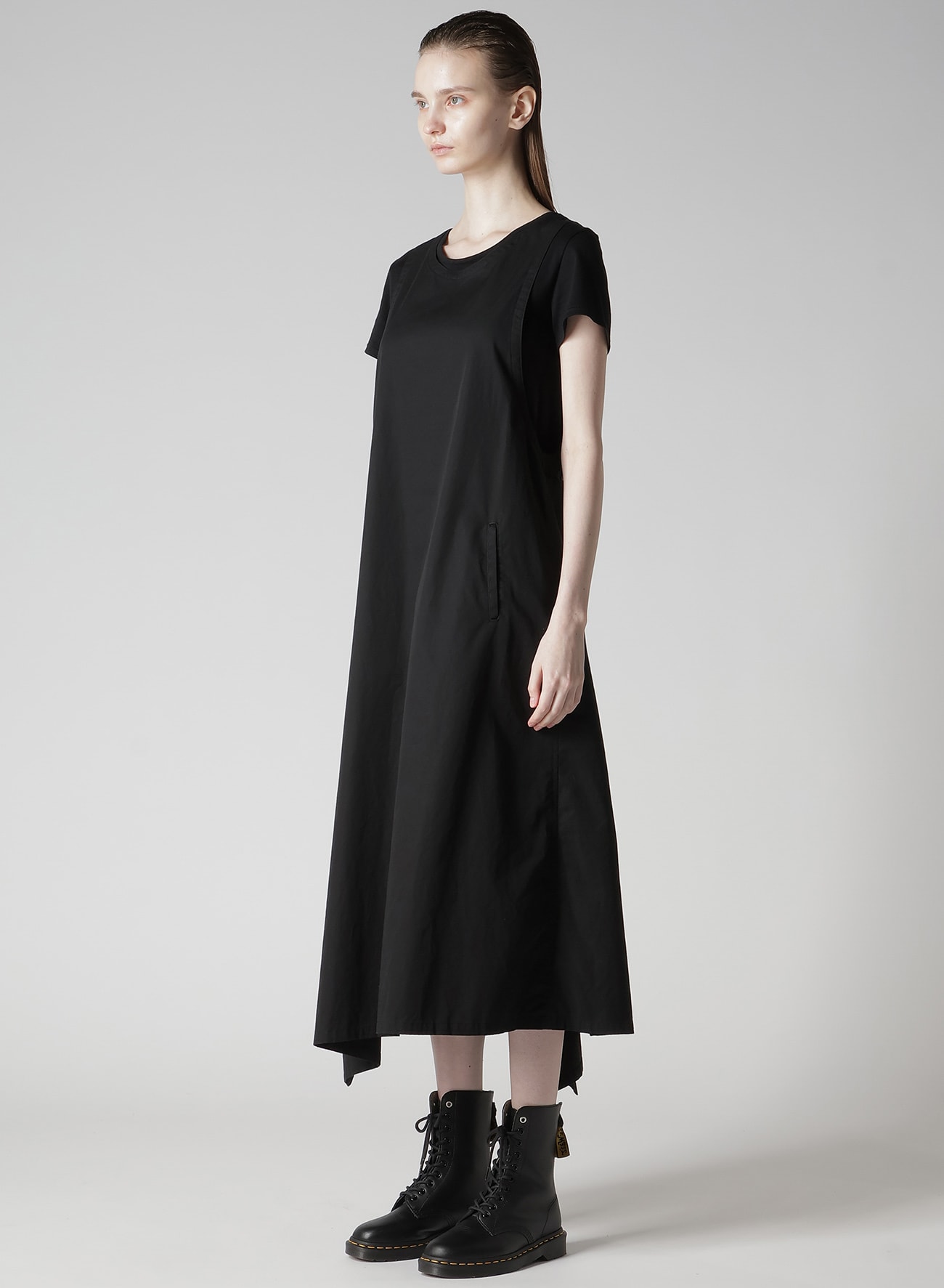 COTTON TWILL BACK CROSSED PULLOVER DRESS