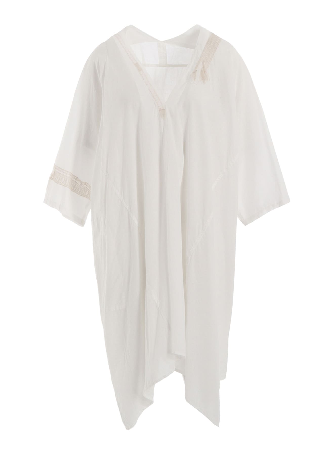 COTTON LAWN ARRANGED SLEEVE V NECK DRESS