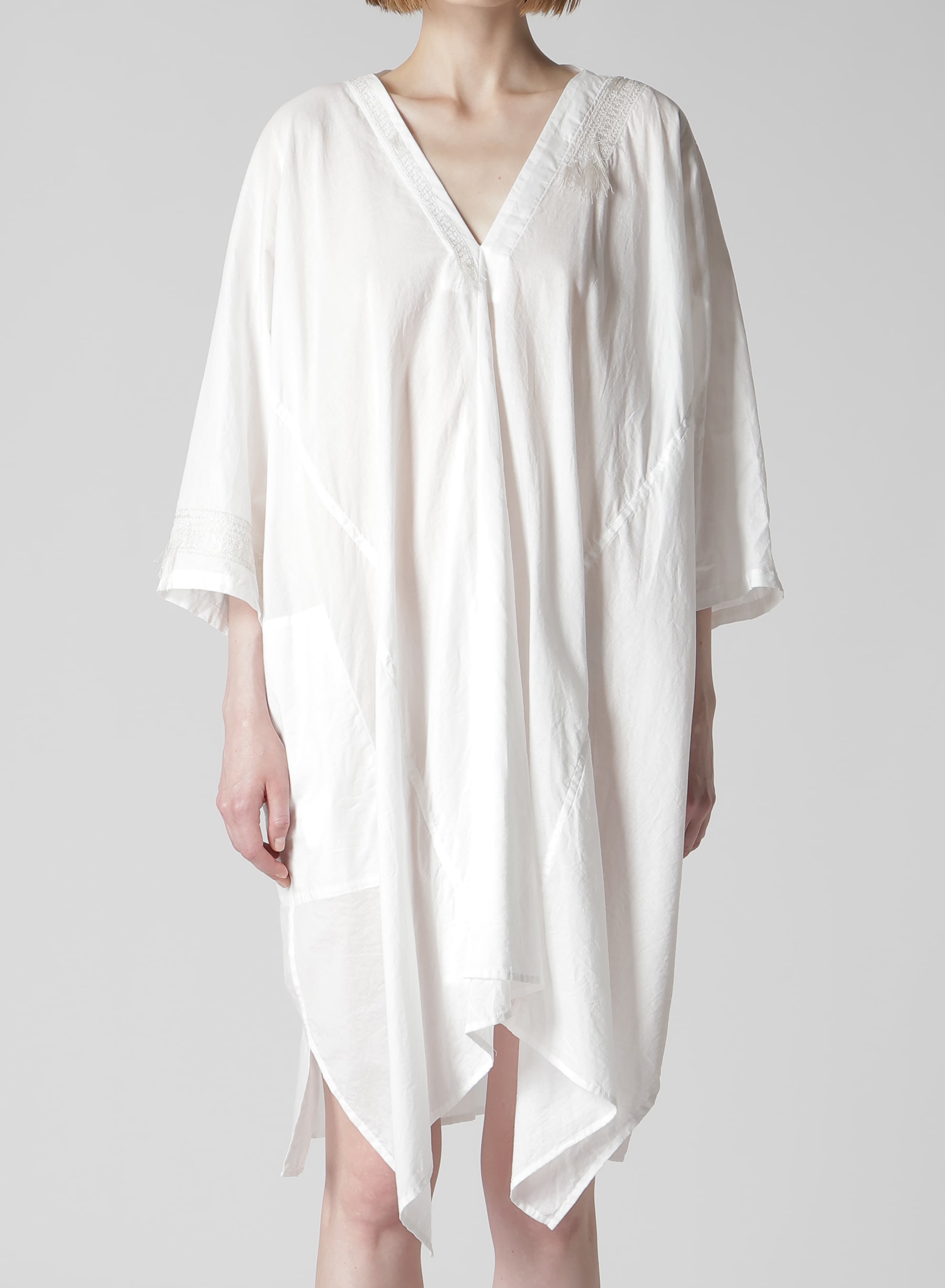 COTTON LAWN ARRANGED SLEEVE V NECK DRESS