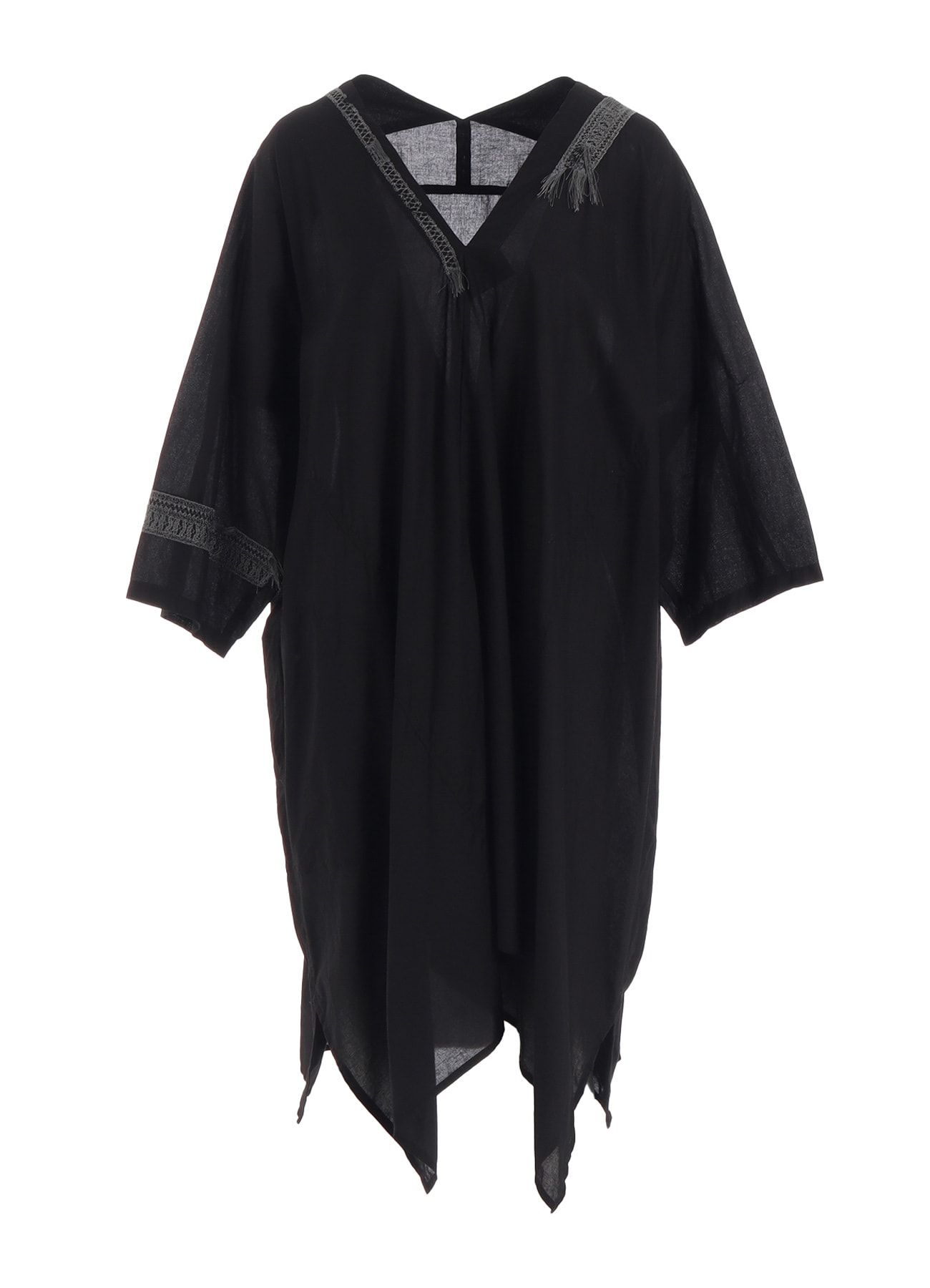 COTTON LAWN ARRANGED SLEEVE V NECK DRESS