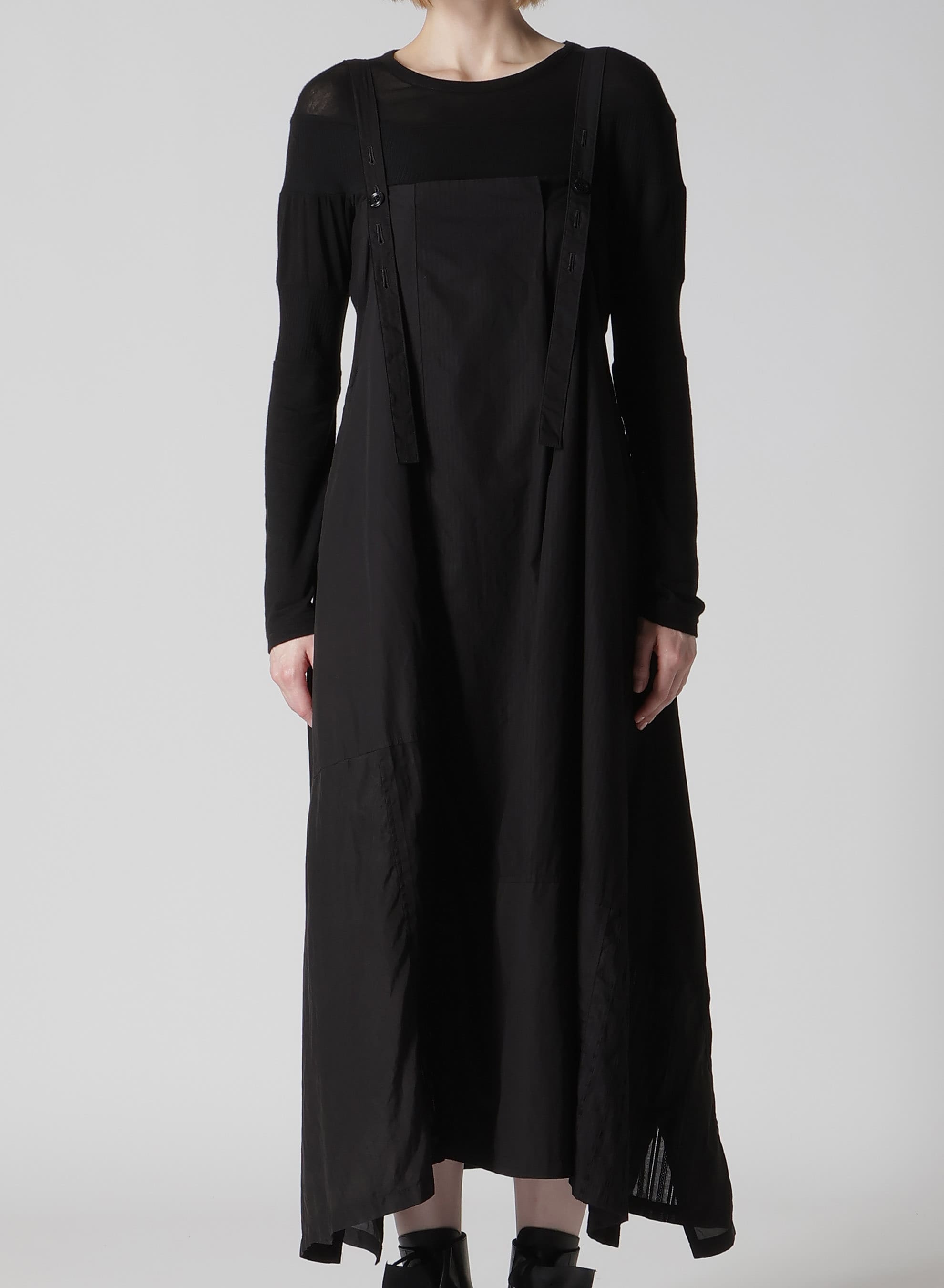 PATCHWORK TUCK SHOULDER STRAP DRESS