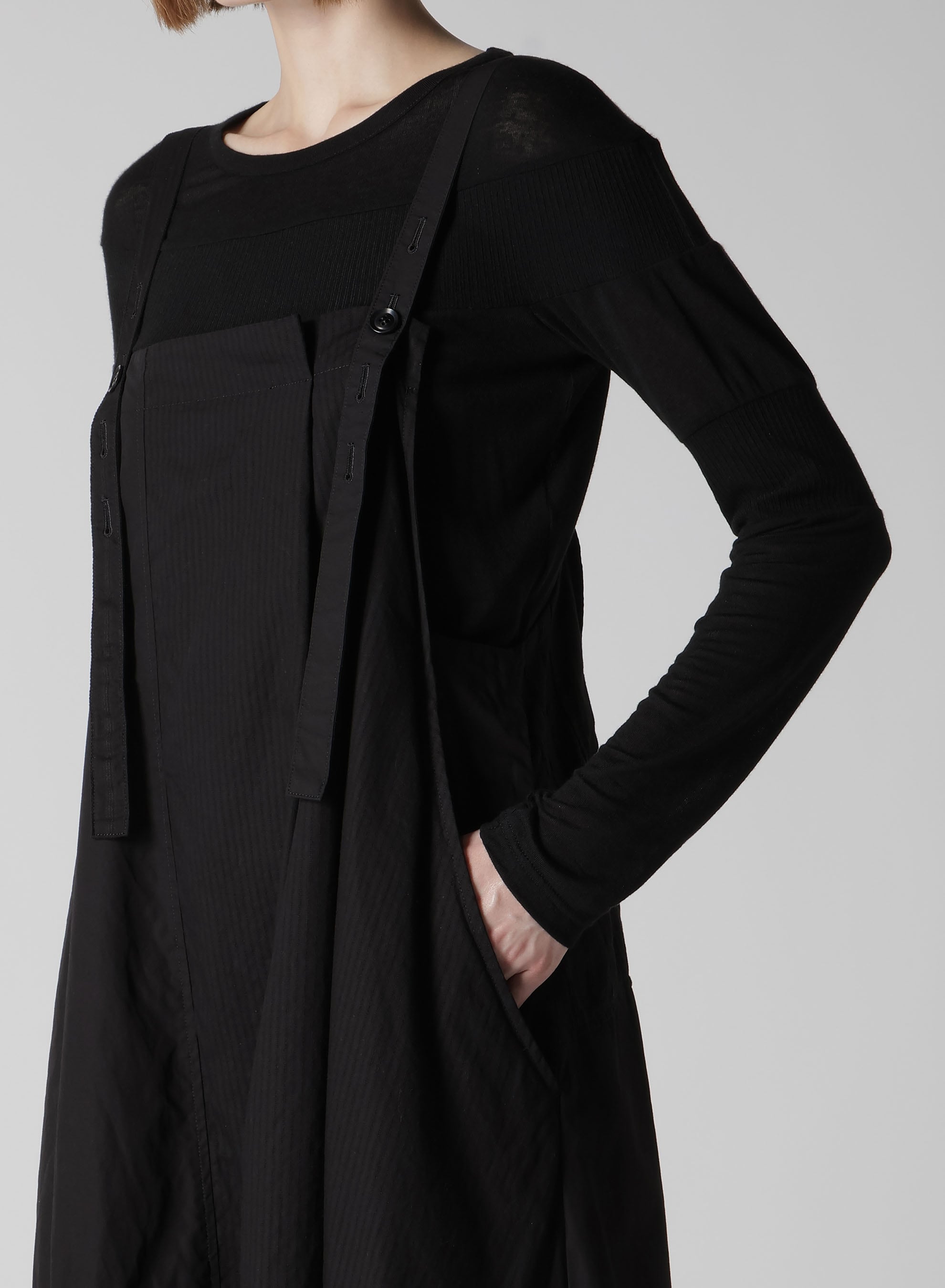 PATCHWORK TUCK SHOULDER STRAP DRESS