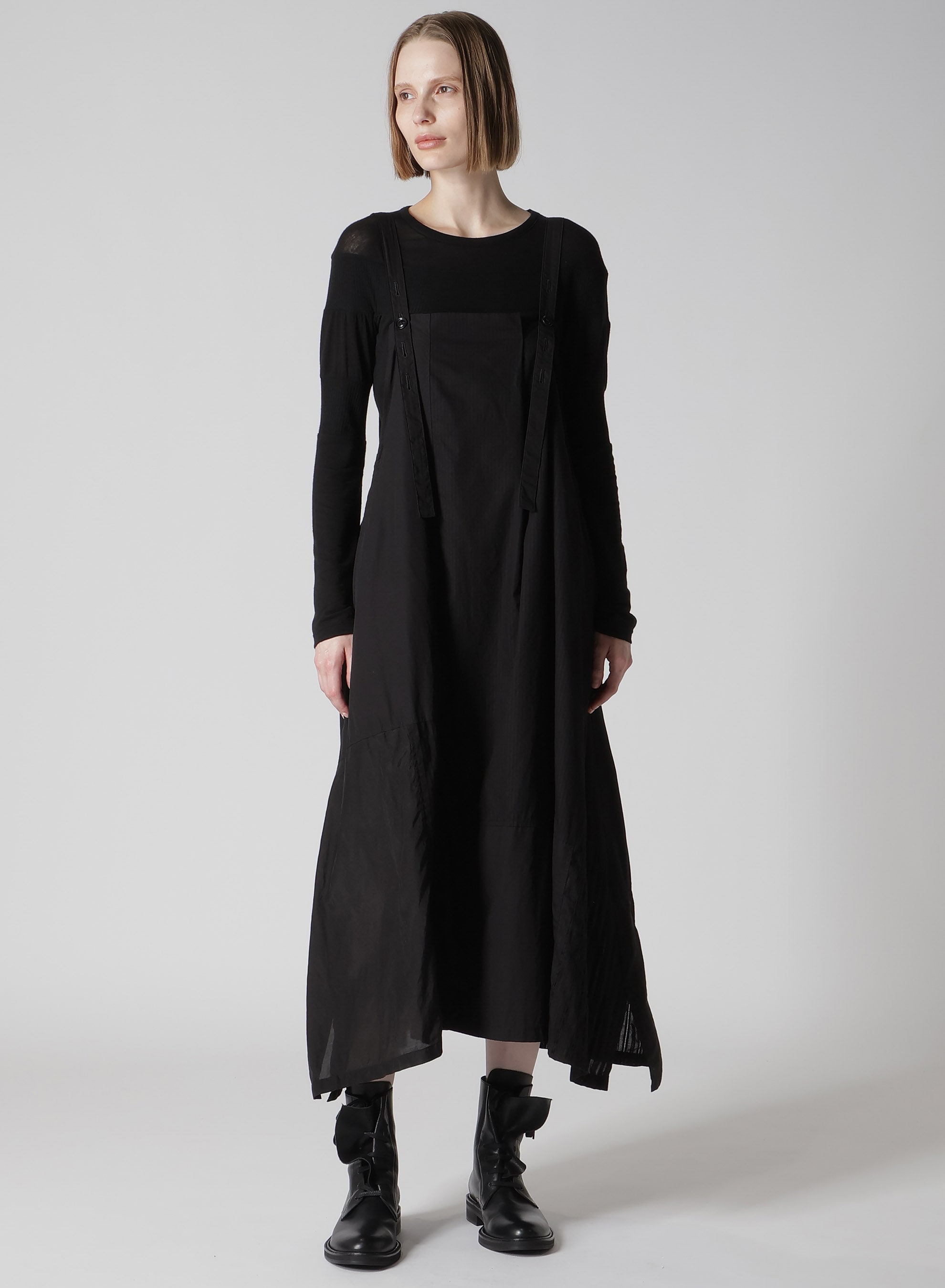 PATCHWORK TUCK SHOULDER STRAP DRESS