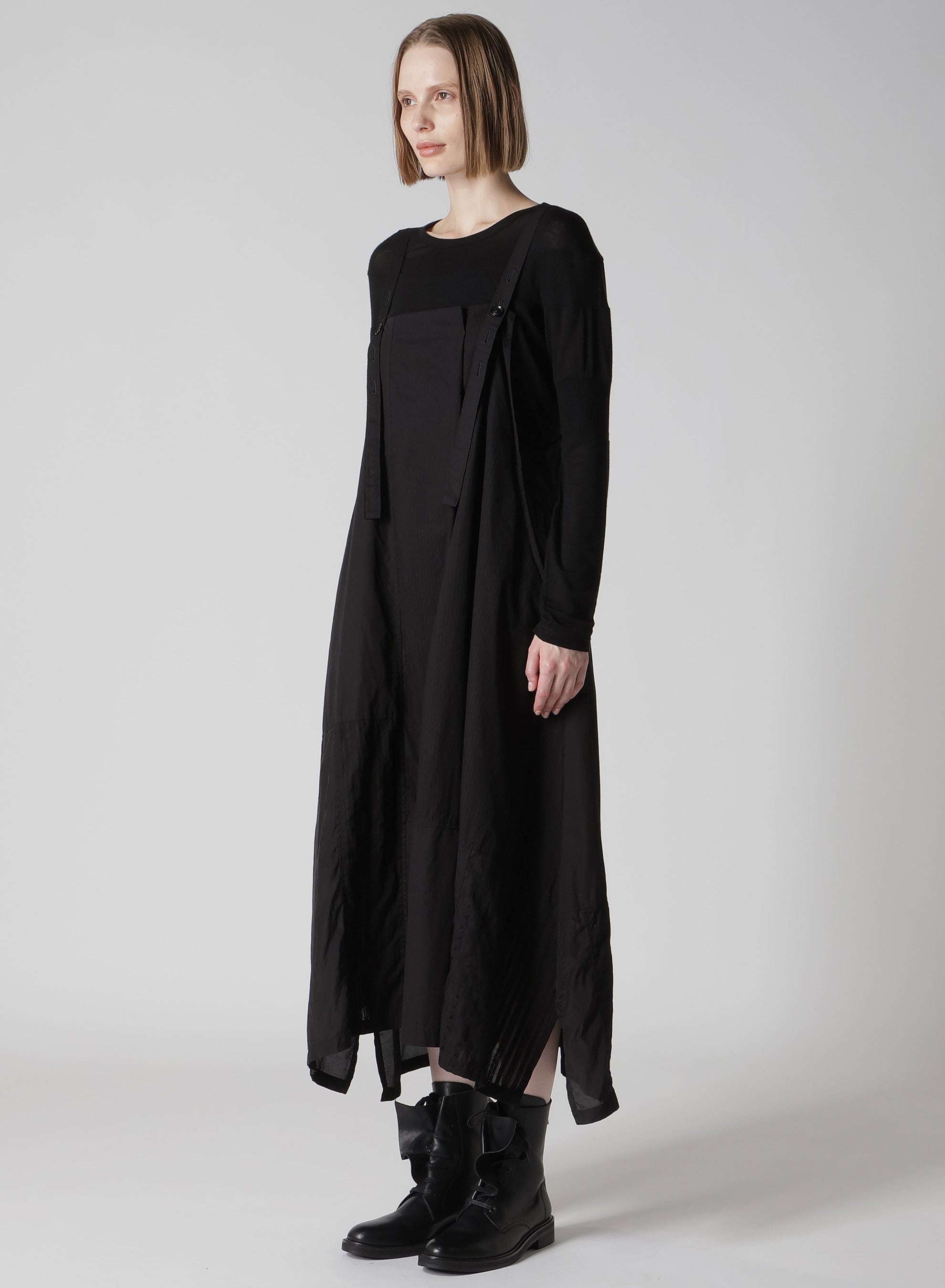 PATCHWORK TUCK SHOULDER STRAP DRESS