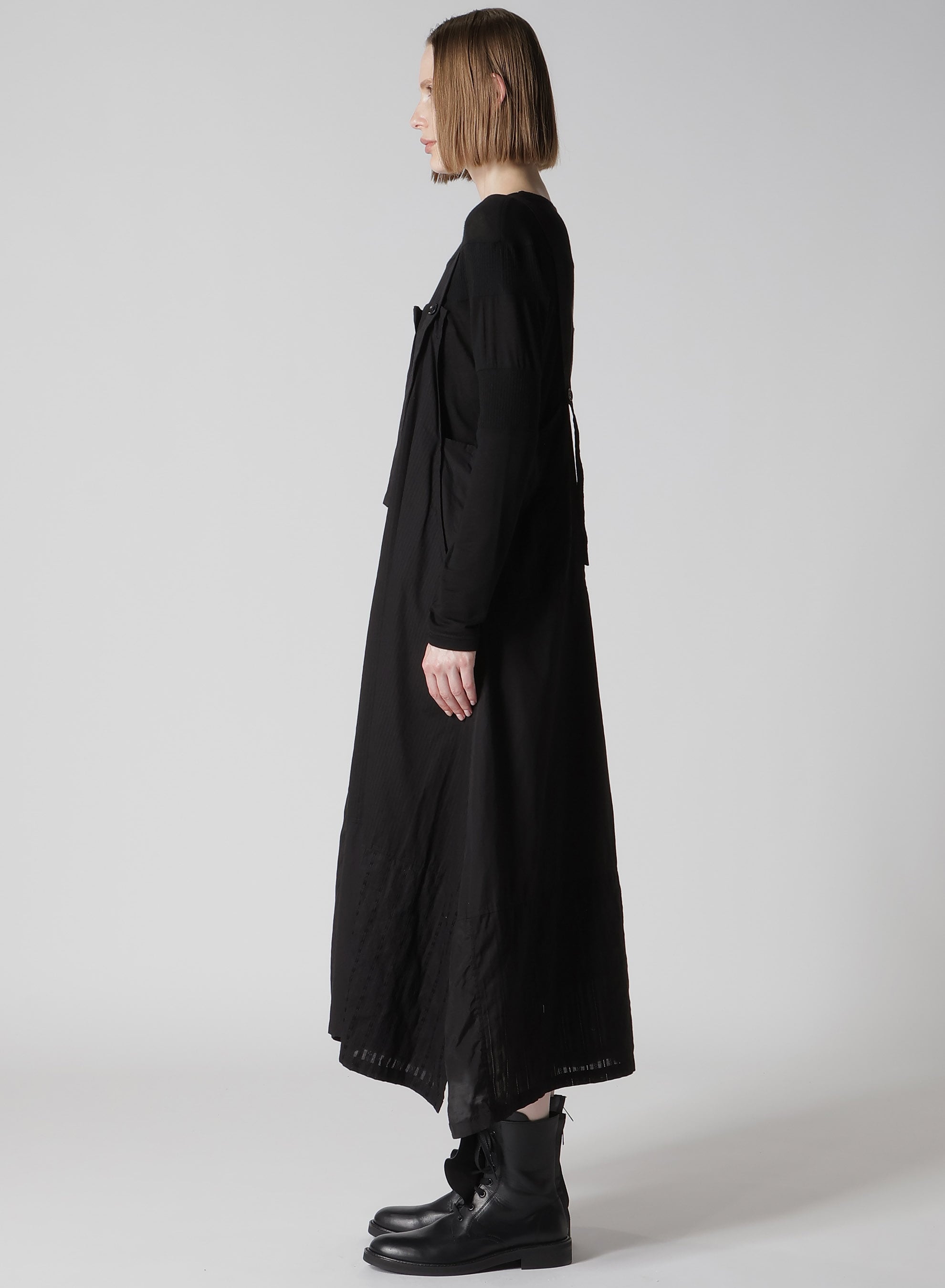 PATCHWORK TUCK SHOULDER STRAP DRESS