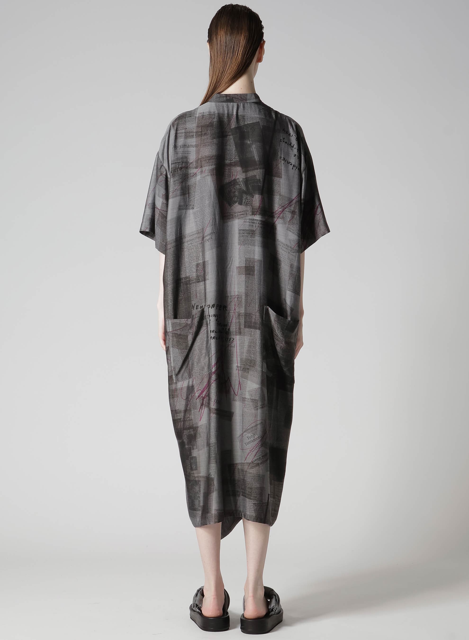 CUPRO DUNGAREE TWILL NEWSPAPER PRINT SHIRT DRESS