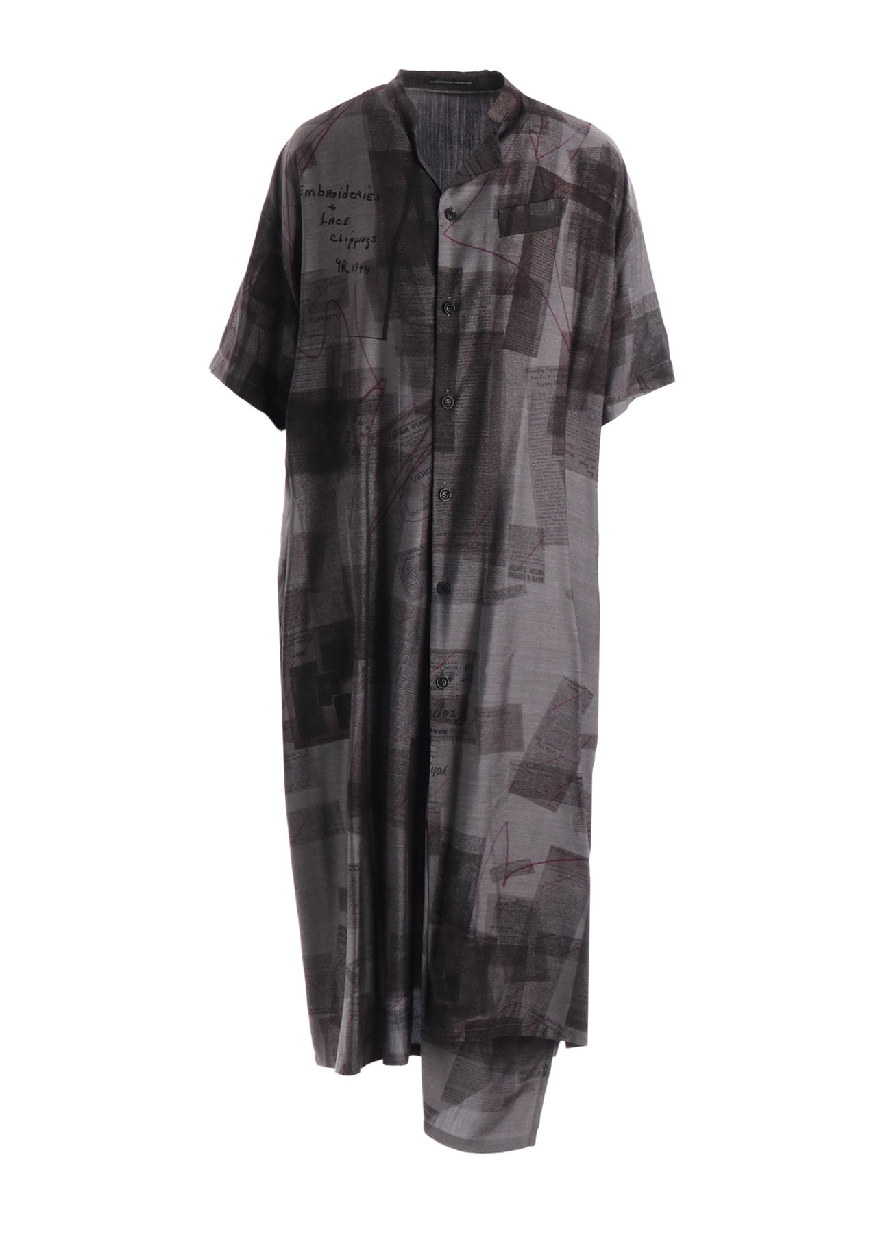 CUPRO DUNGAREE TWILL NEWSPAPER PRINT SHIRT DRESS