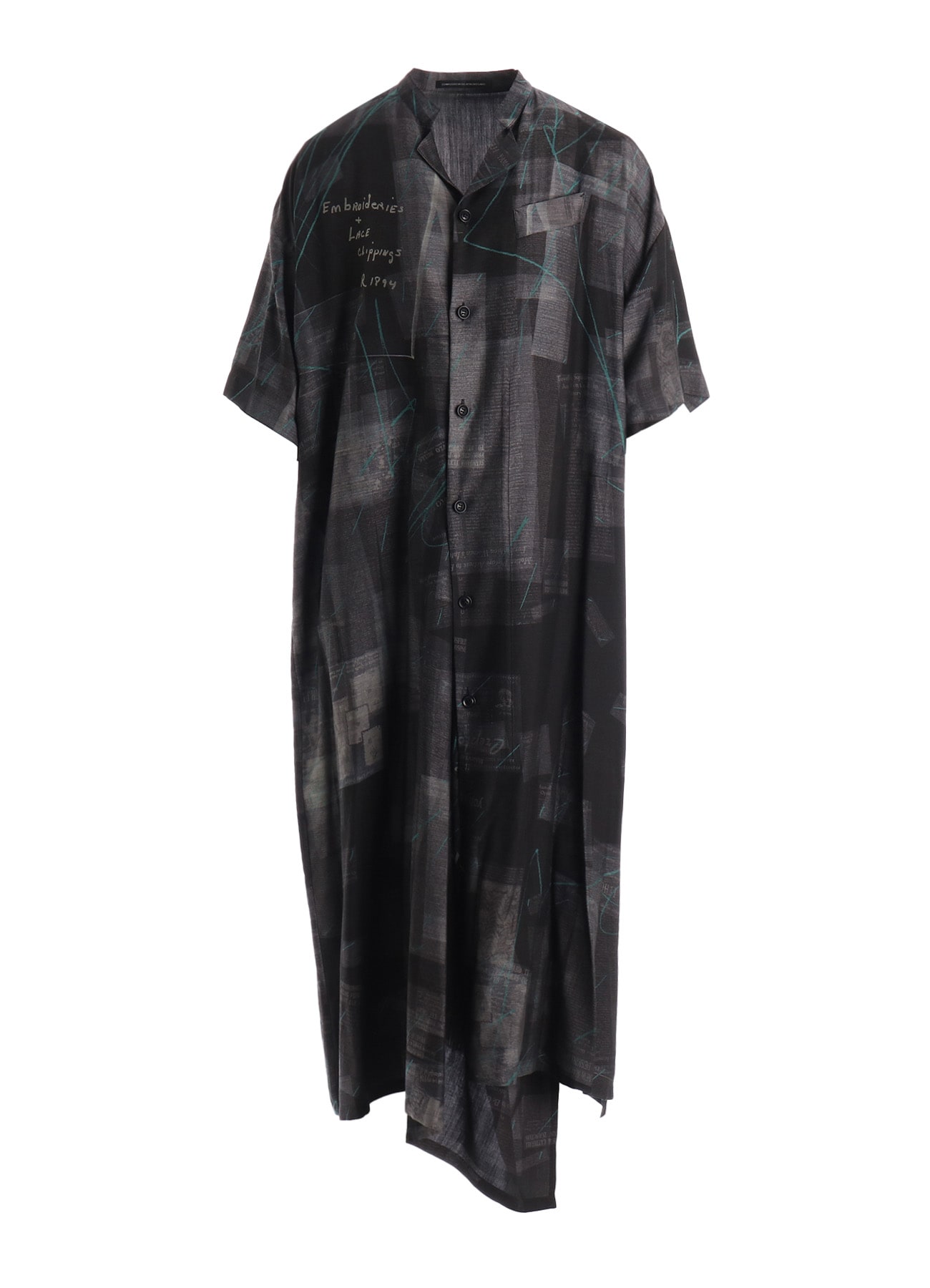 CUPRO DUNGAREE TWILL NEWSPAPER PRINT SHIRT DRESS