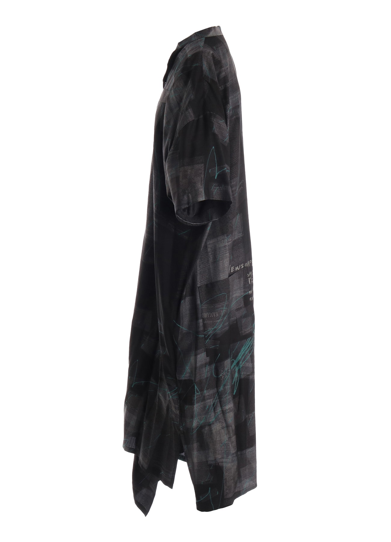 CUPRO DUNGAREE TWILL NEWSPAPER PRINT SHIRT DRESS