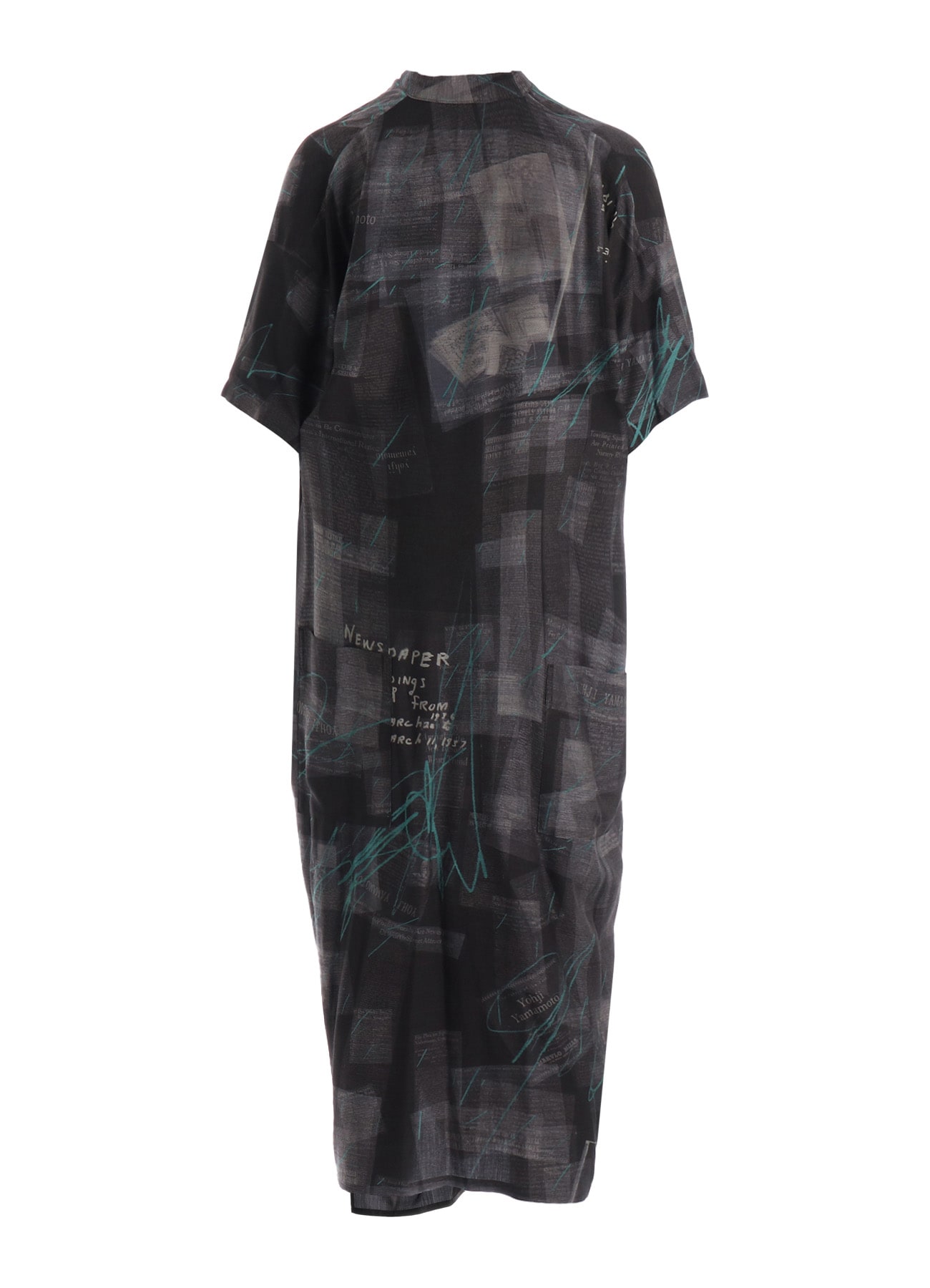 CUPRO DUNGAREE TWILL NEWSPAPER PRINT SHIRT DRESS