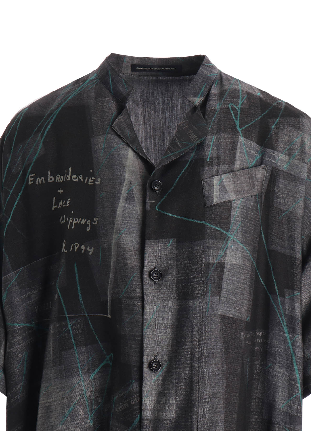 CUPRO DUNGAREE TWILL NEWSPAPER PRINT SHIRT DRESS