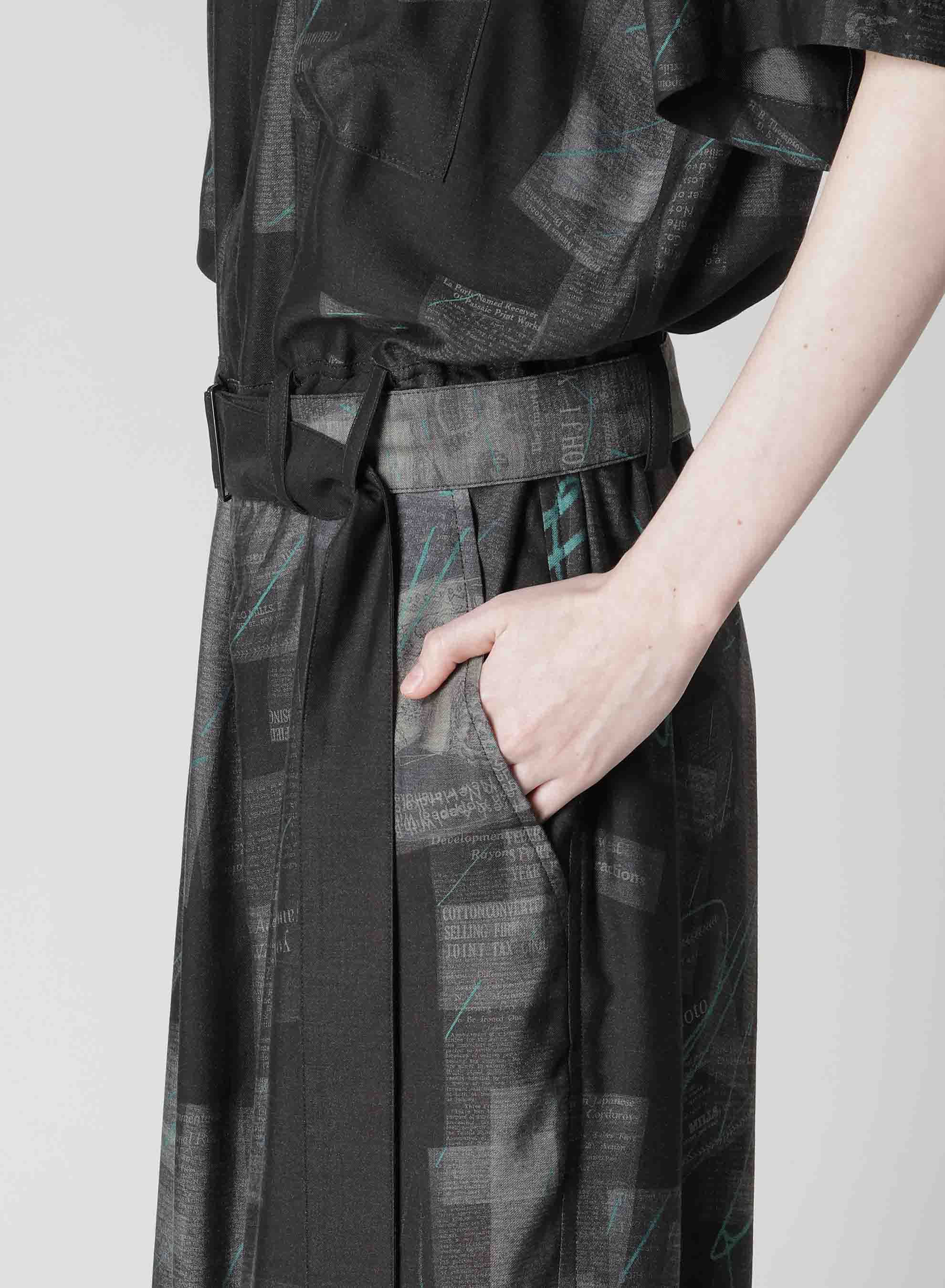 CUPRO DUNGAREE TWILL NEWSPAPER PRINT OVERALLS