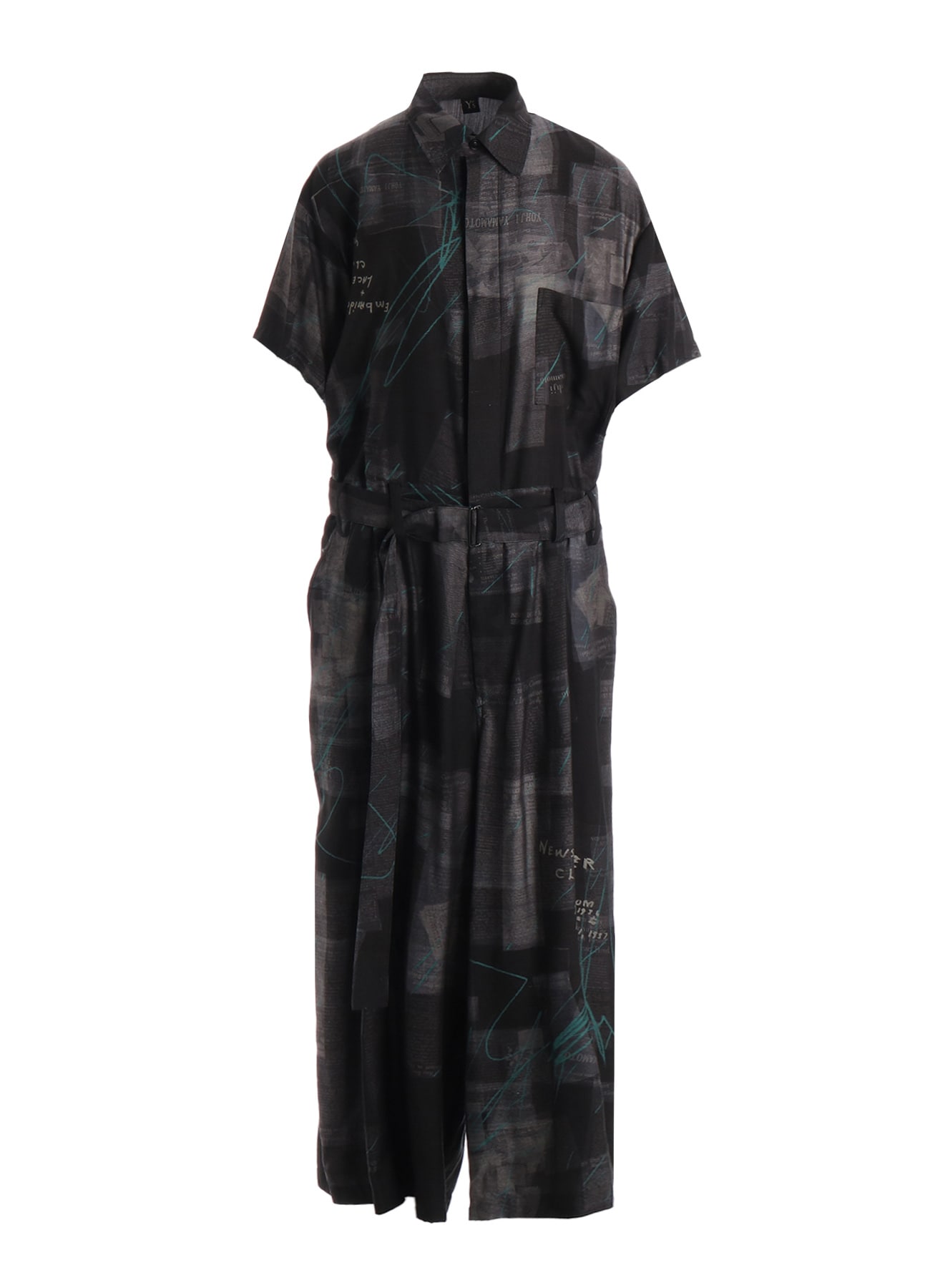 CUPRO DUNGAREE TWILL NEWSPAPER PRINT OVERALLS