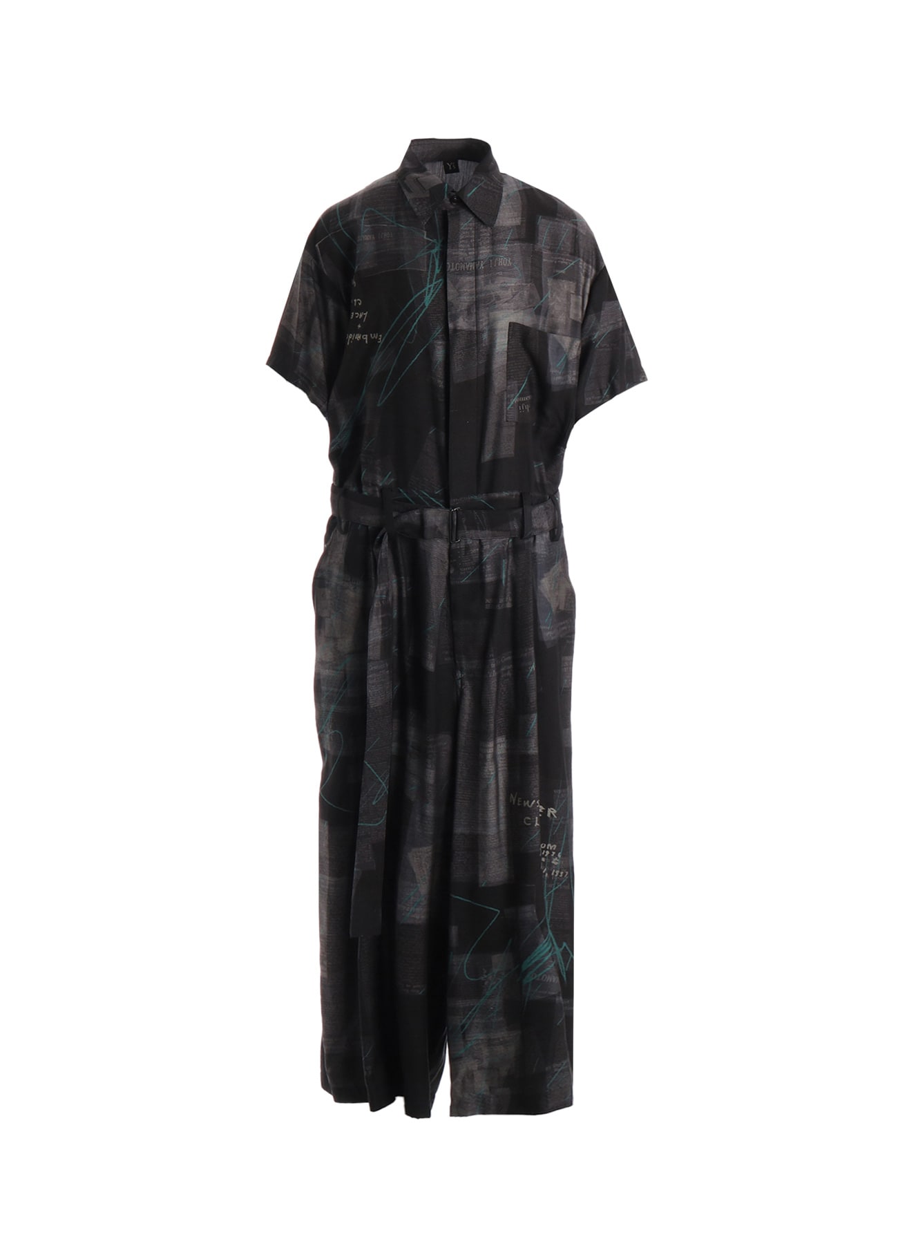 CUPRO DUNGAREE TWILL NEWSPAPER PRINT OVERALLS