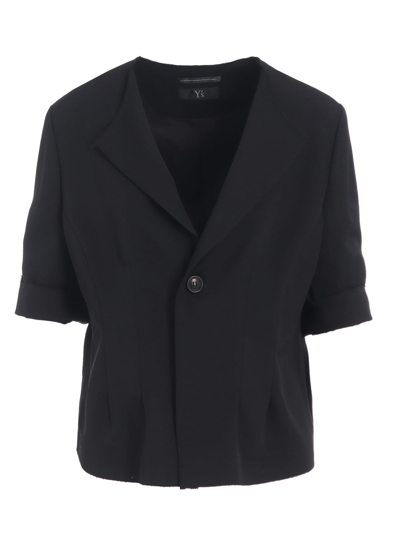 WOOL GABARDINE COLLARLESS SHORT JACKET