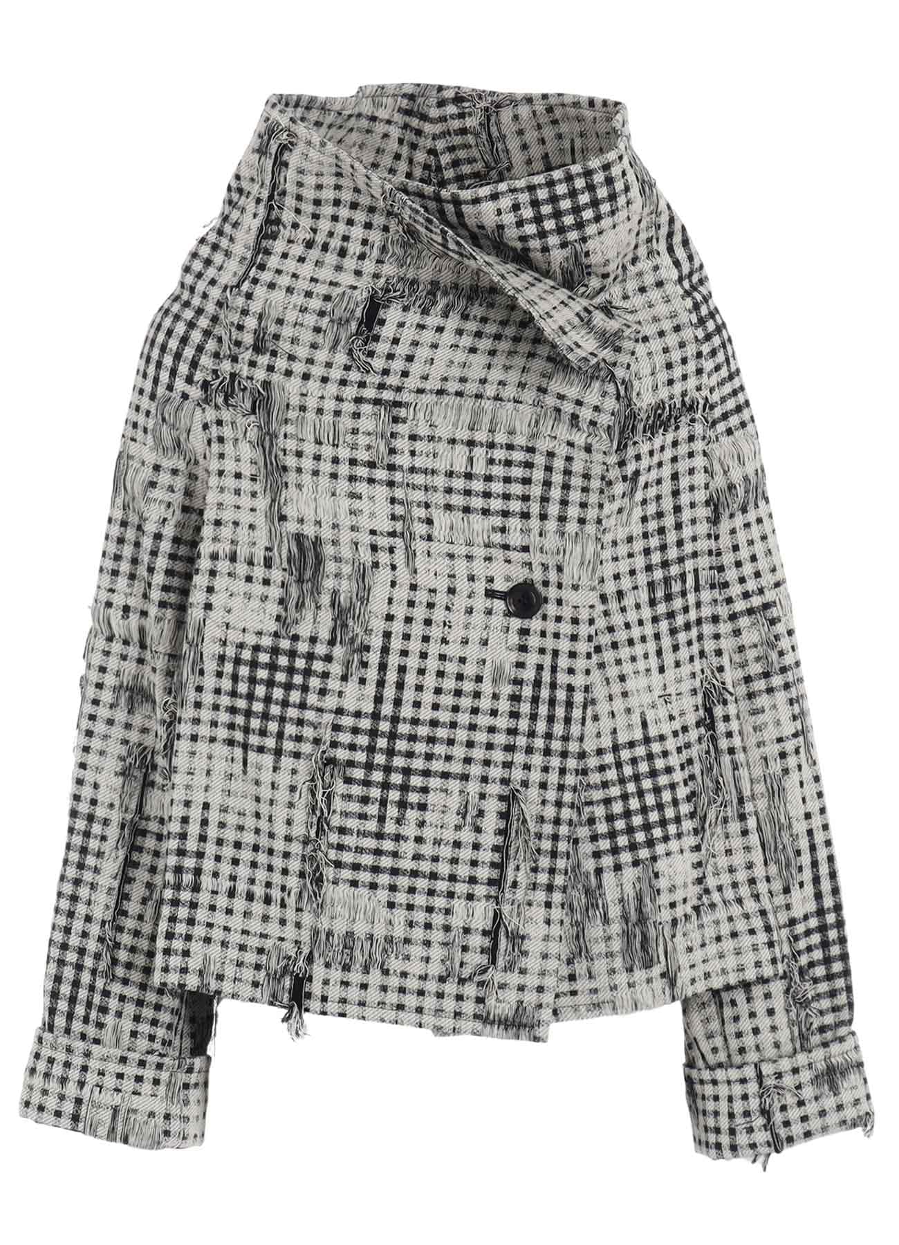 DAMAGED GINGHAM JACQUARD WRAP COAT