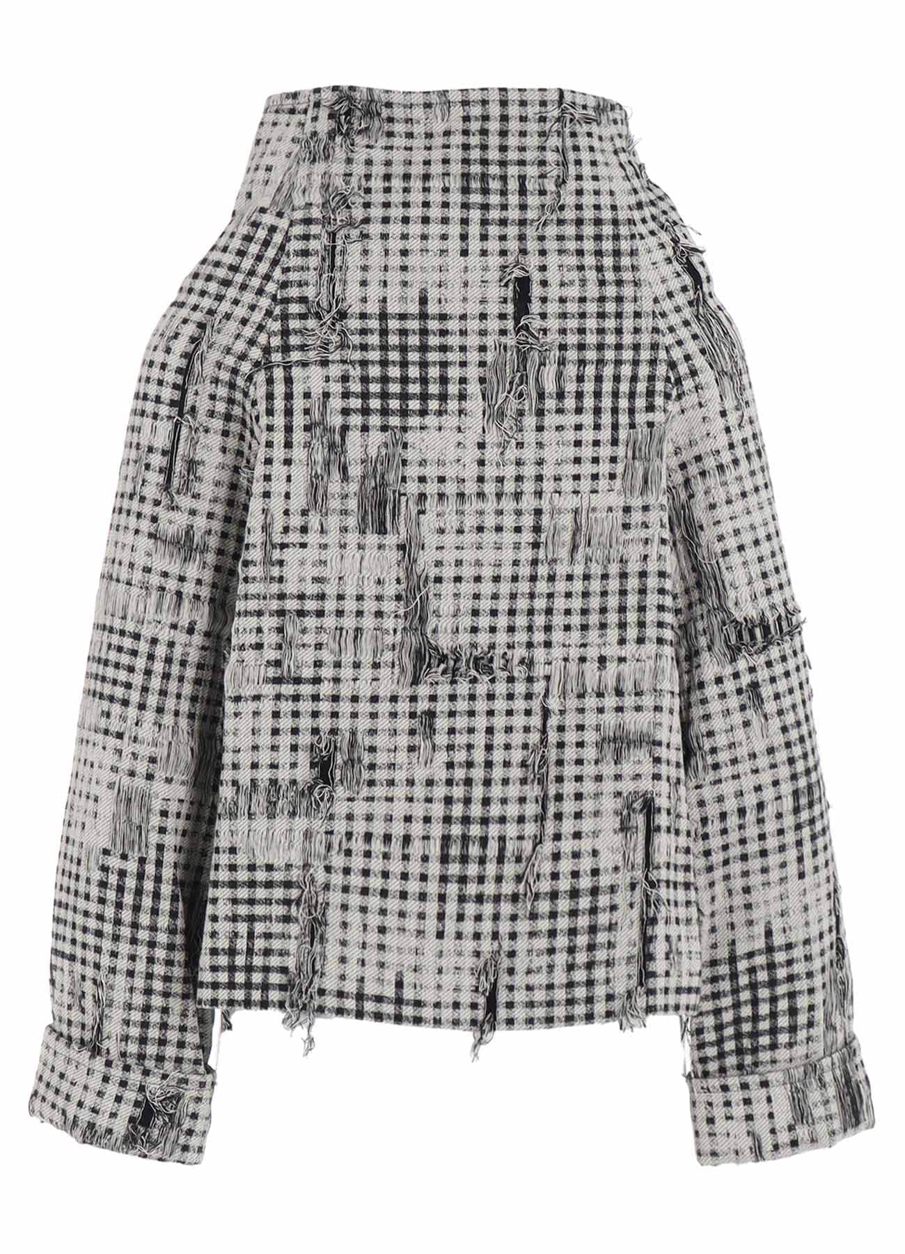 DAMAGED GINGHAM JACQUARD WRAP COAT