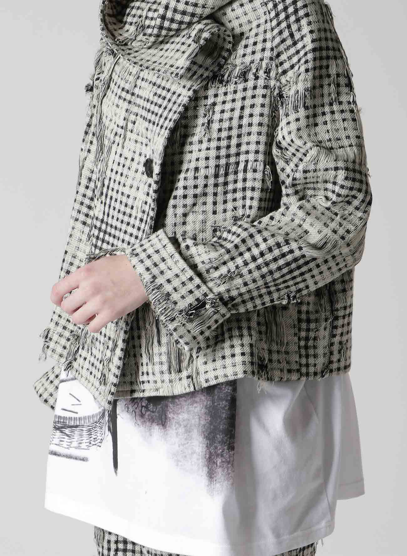 DAMAGED GINGHAM JACQUARD WRAP COAT