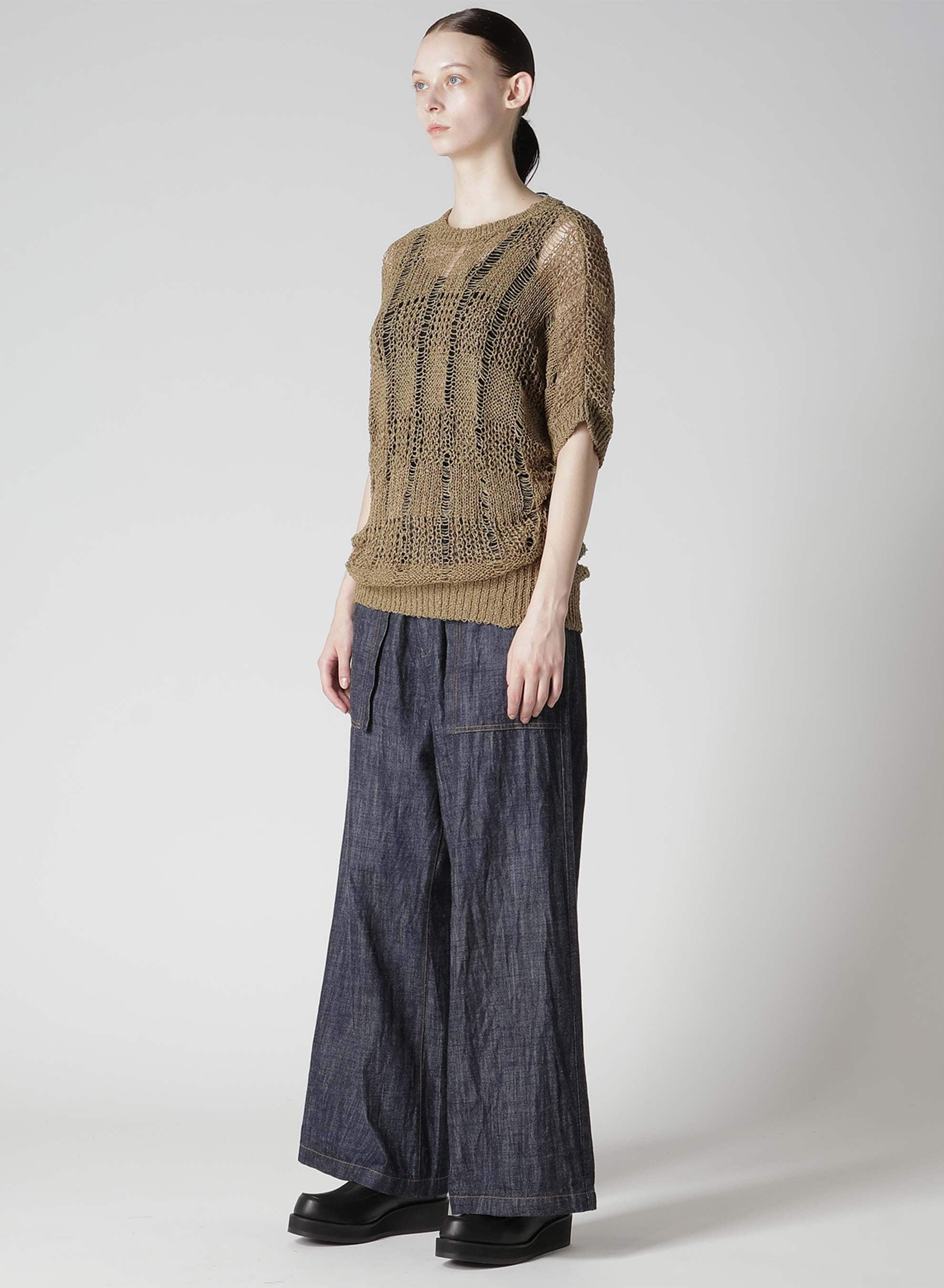 PLAID LOOSE-KNIT ASYMMETRIC DRAPE PULLOVER