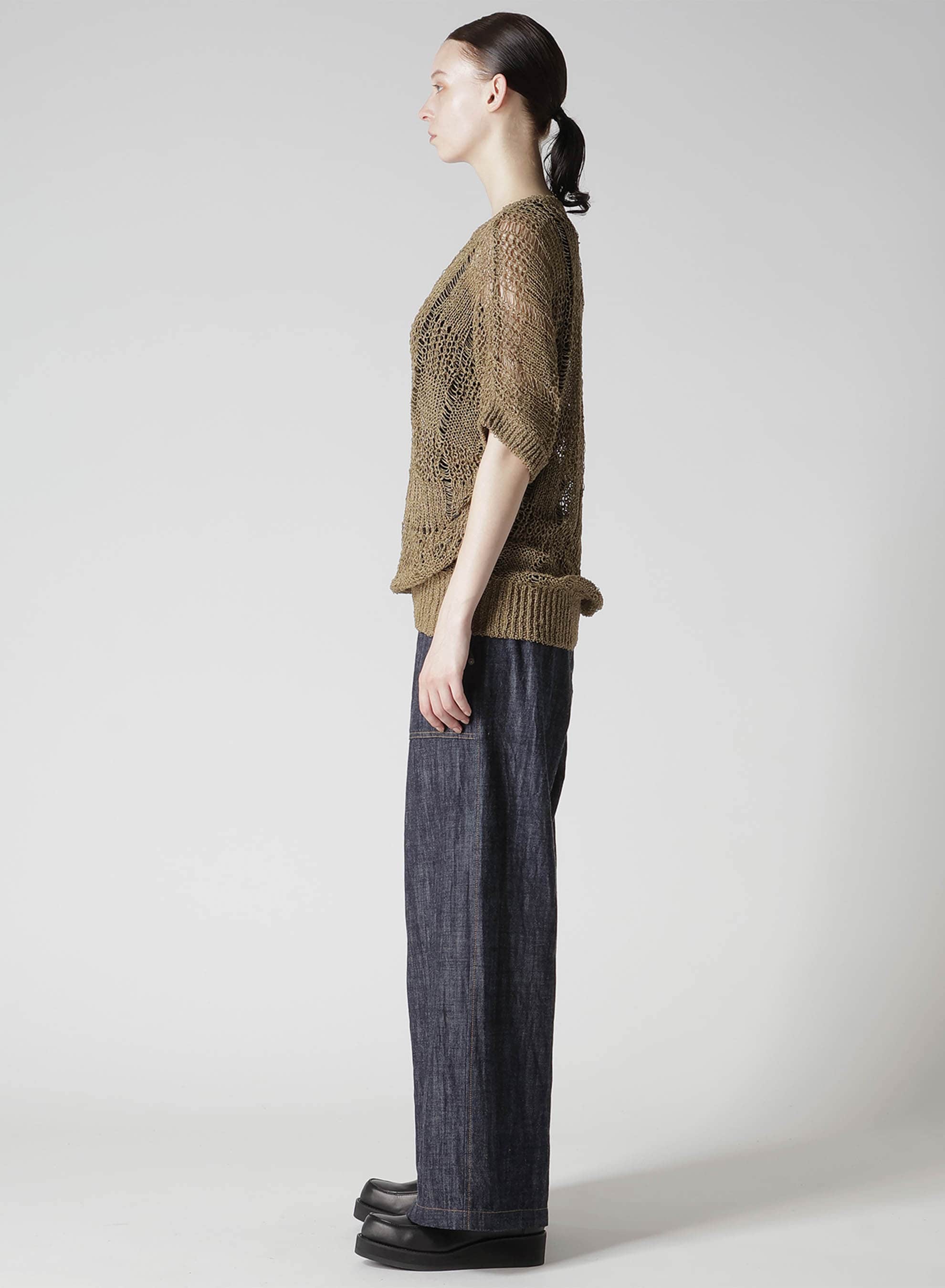 PLAID LOOSE-KNIT ASYMMETRIC DRAPE PULLOVER