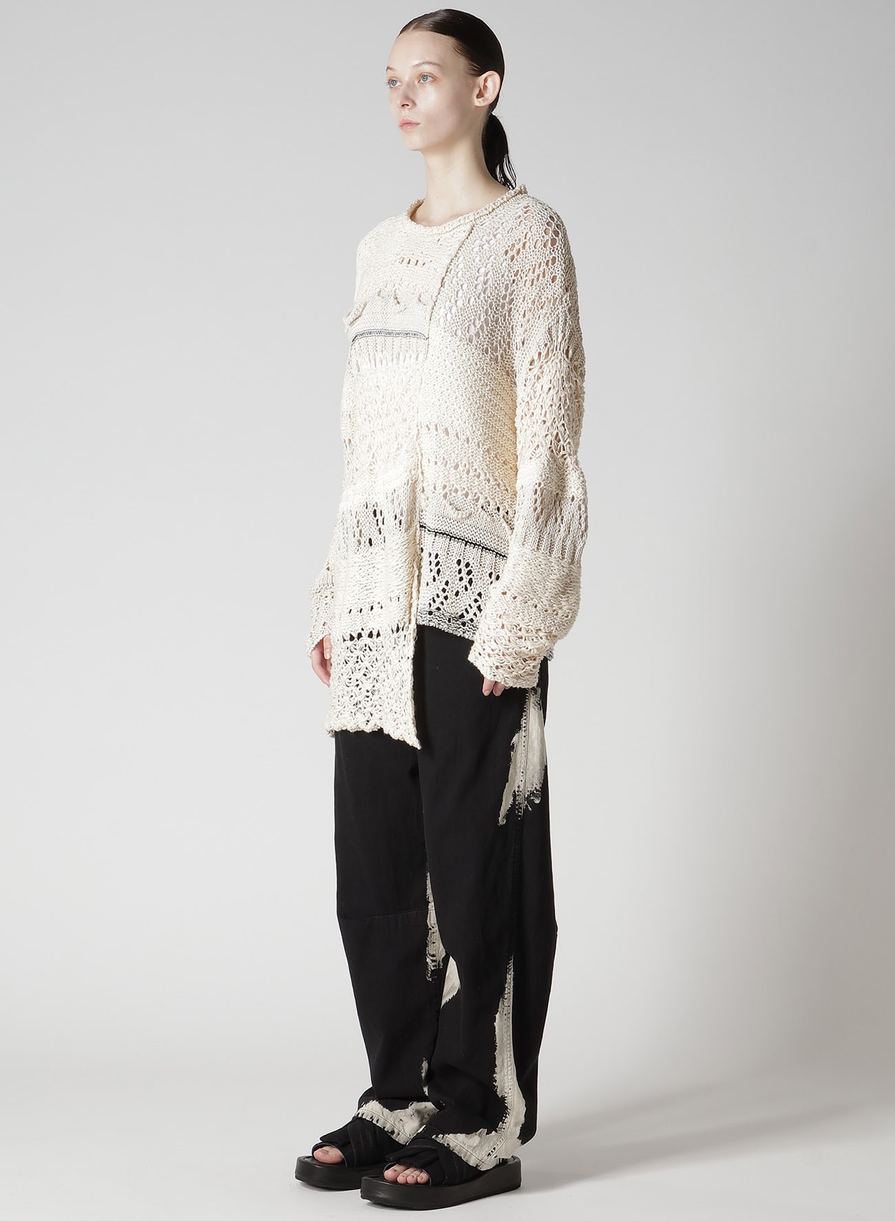 MIXED-MATERIAL LONG-SLEEVE PULLOVER