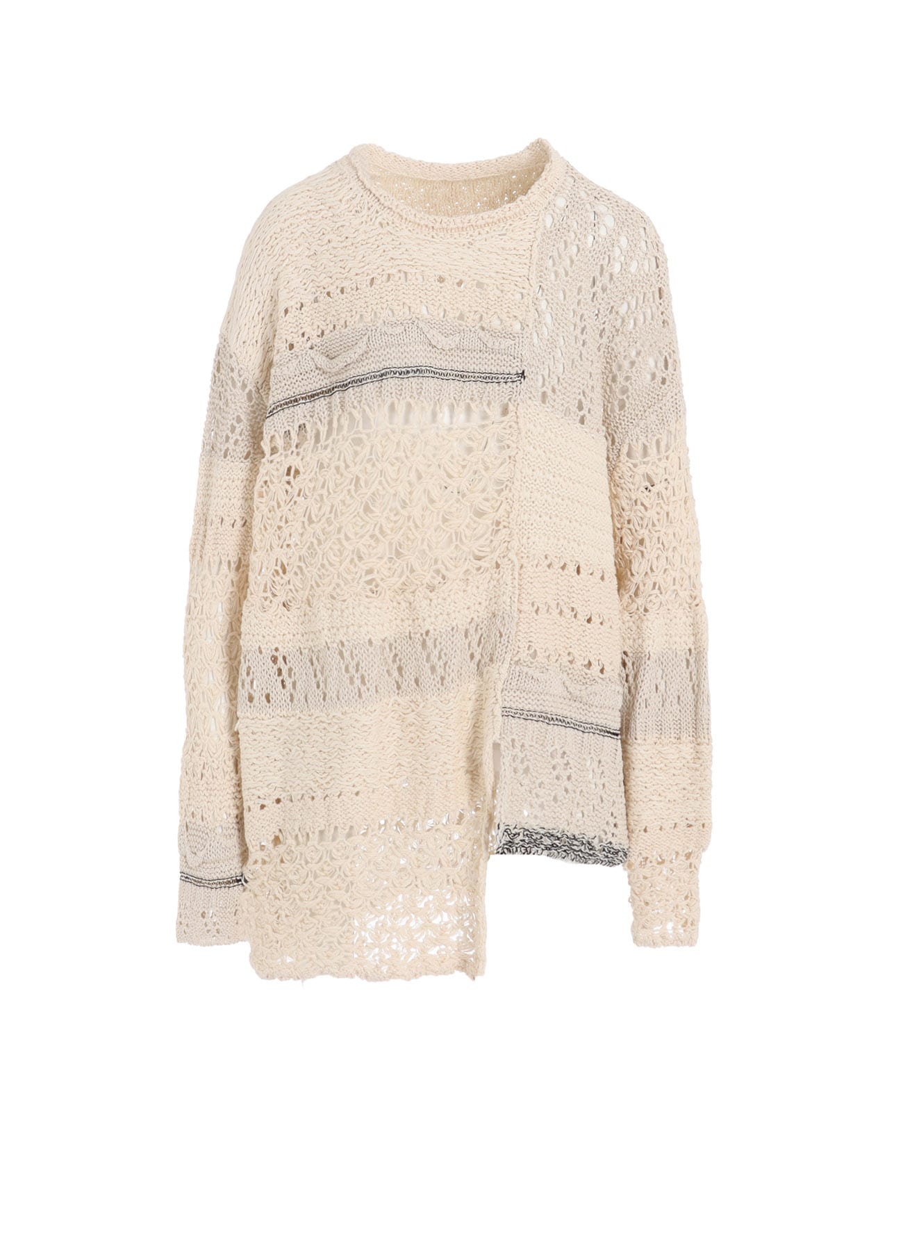 MIXED-MATERIAL LONG-SLEEVE PULLOVER