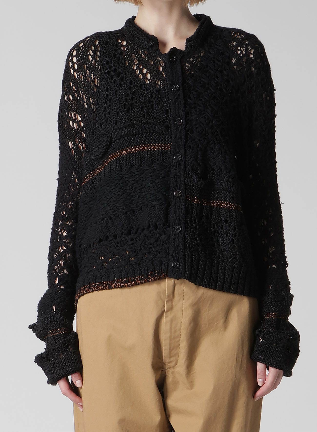 MIXED-MATERIAL CROPPED CARDIGAN