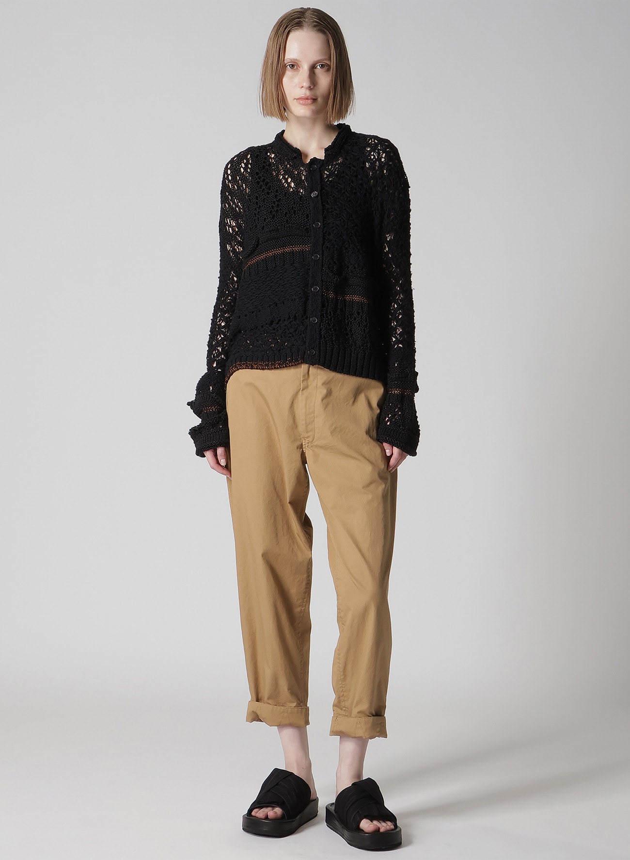 MIXED-MATERIAL CROPPED CARDIGAN