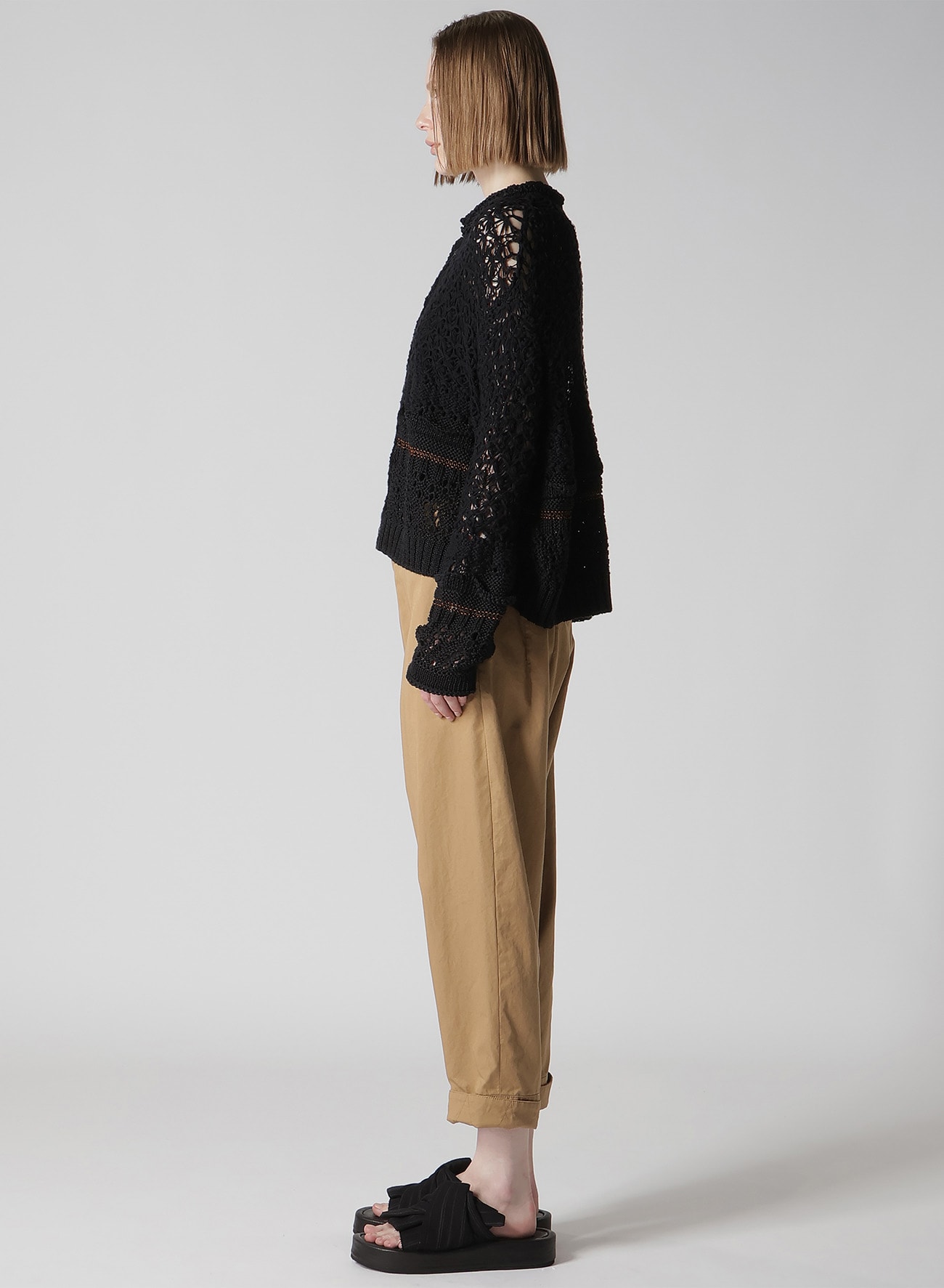 MIXED-MATERIAL CROPPED CARDIGAN