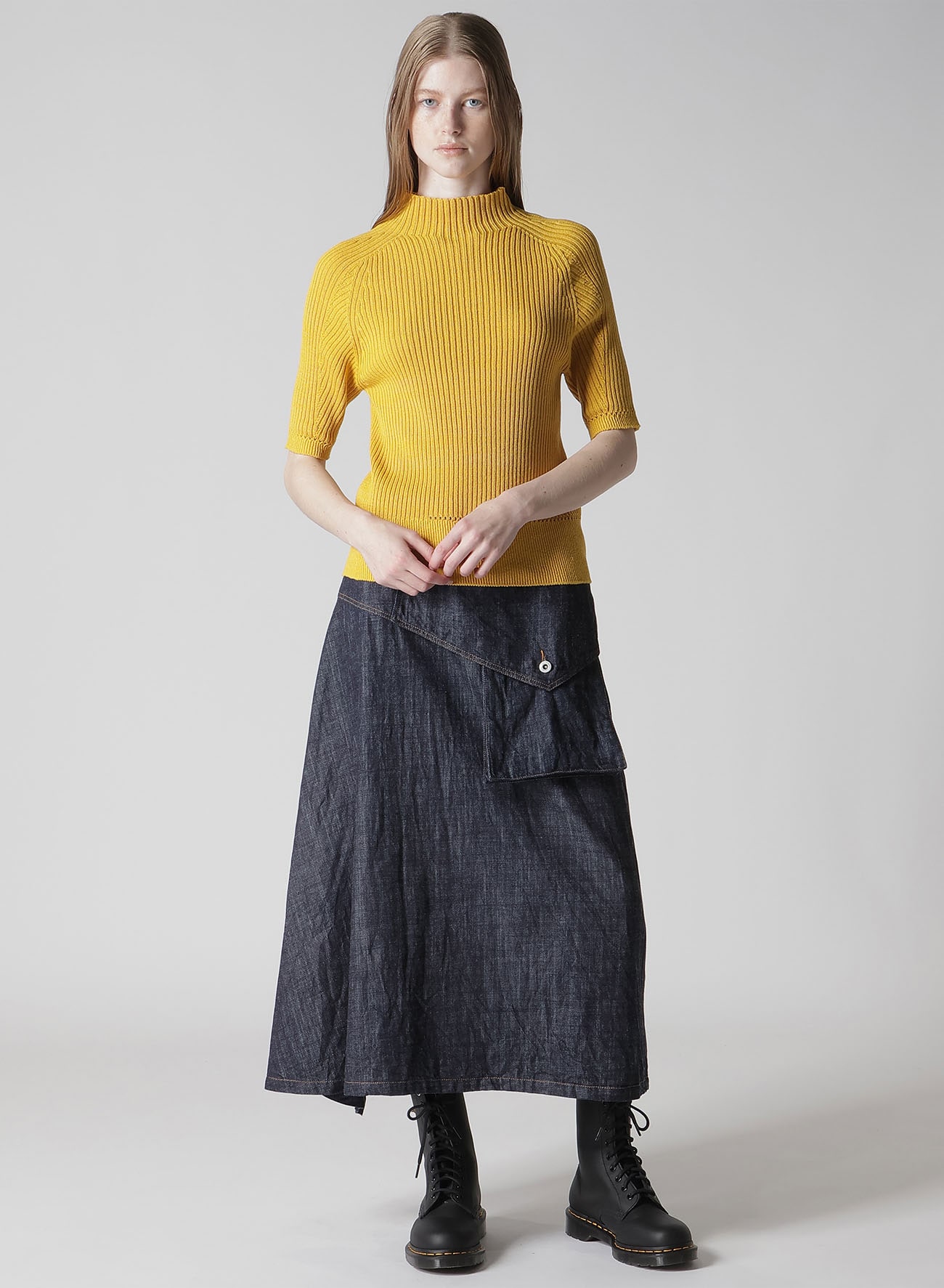 RIB EYELET HALF-SLEEVE KNIT