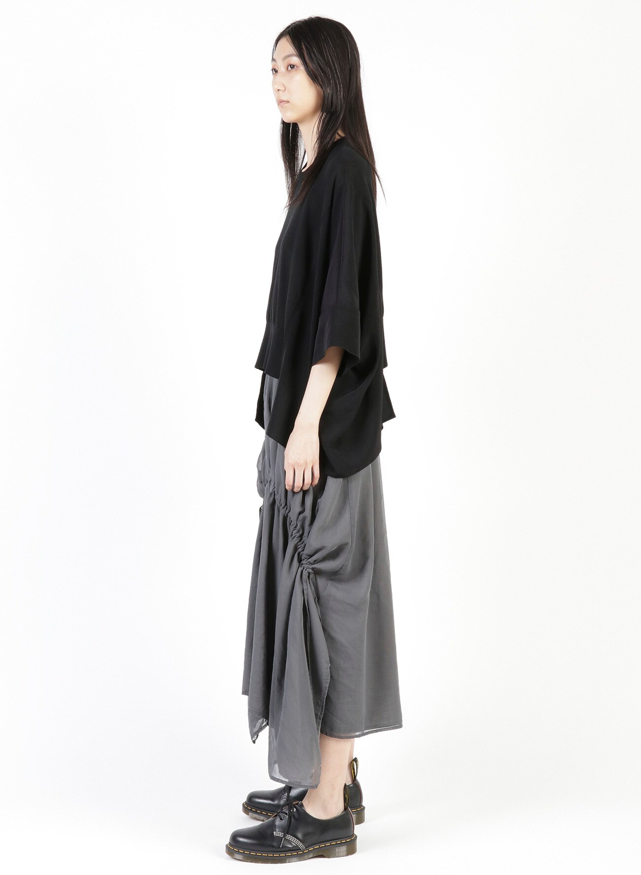 TRIACETATE POLYESTER de CHINE + COTTON RAYON SILK DUAL FABRIC PANEL PULLOVER