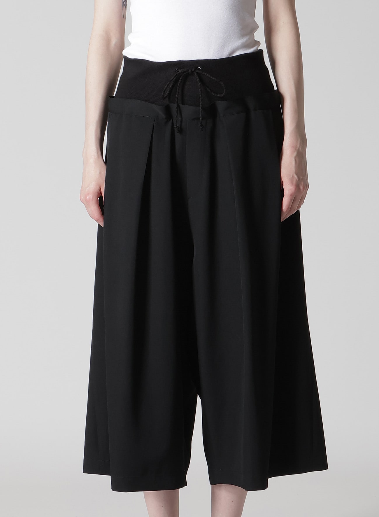 WOOL GABARDINE RIB WAIST WIDE PANTS