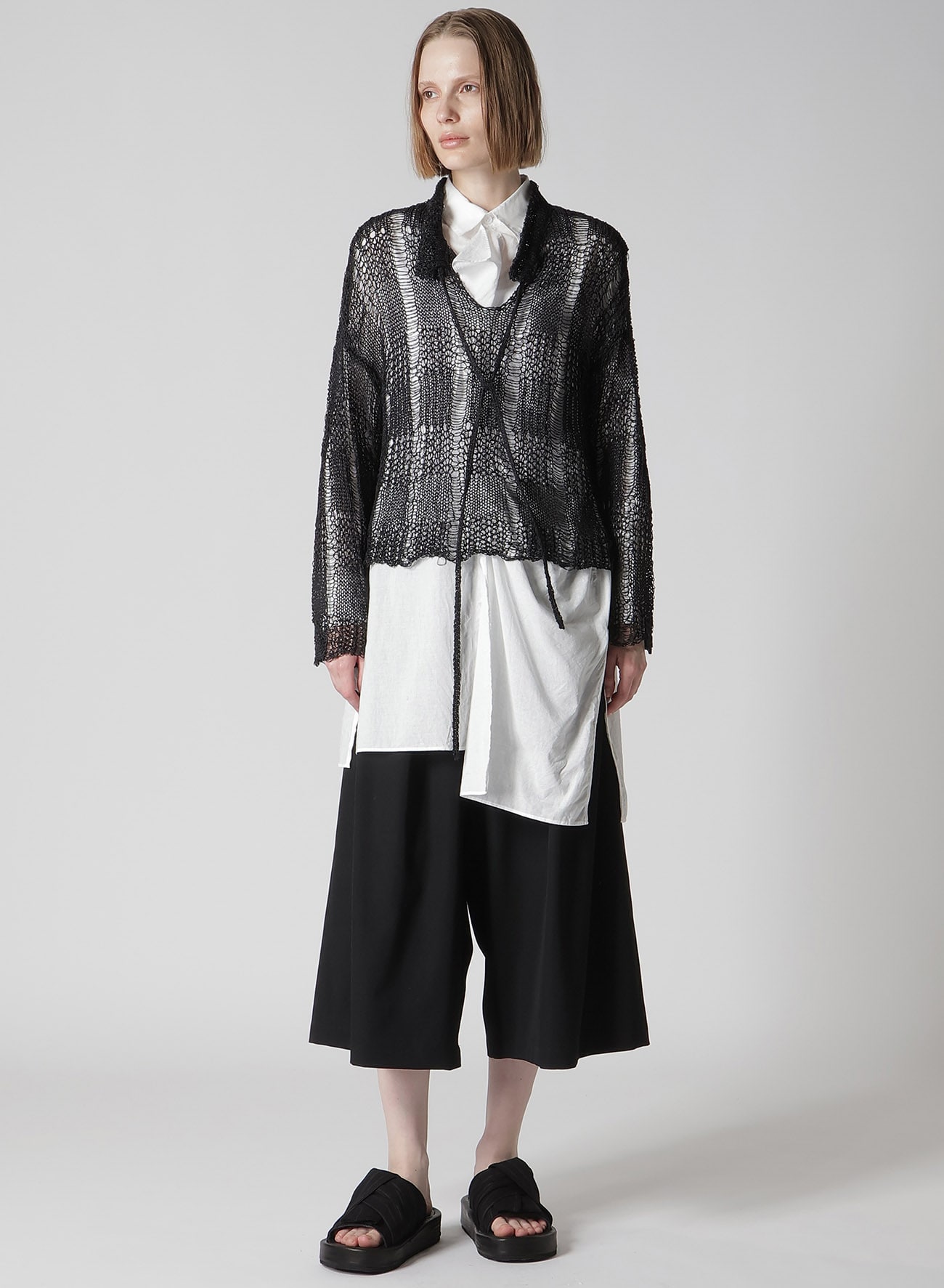 WOOL GABARDINE RIB WAIST WIDE PANTS